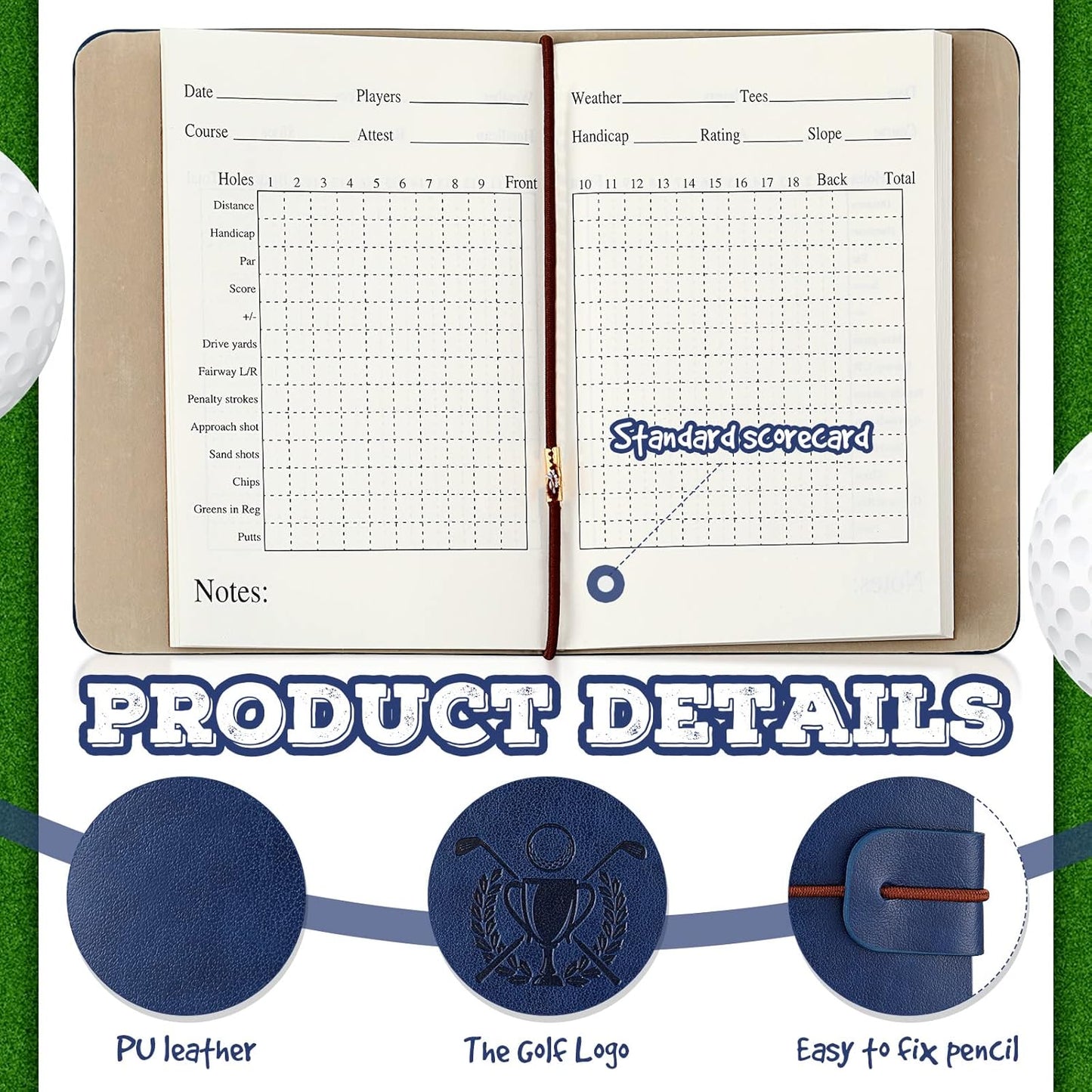Yexiya Golf Scorecard Book with Pencil Leather Golf Journal Scorecard Holder Accessories Notebook Log Book Pocket Scorebook Gifts for Men Golfers, Sports and Outdoor Club Accessories