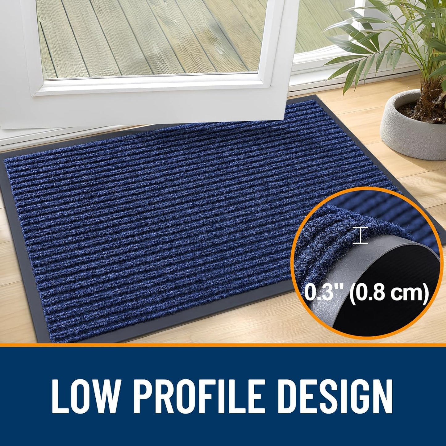 OLANLY Front Door Mat Indoor Outdoor Entrance, Waterproof Heavy Duty Doormat, Fade Resistant, Low Profile, Easy Clean Patio Porch Welcome Floor Mats for Entry, 40x32, Blue