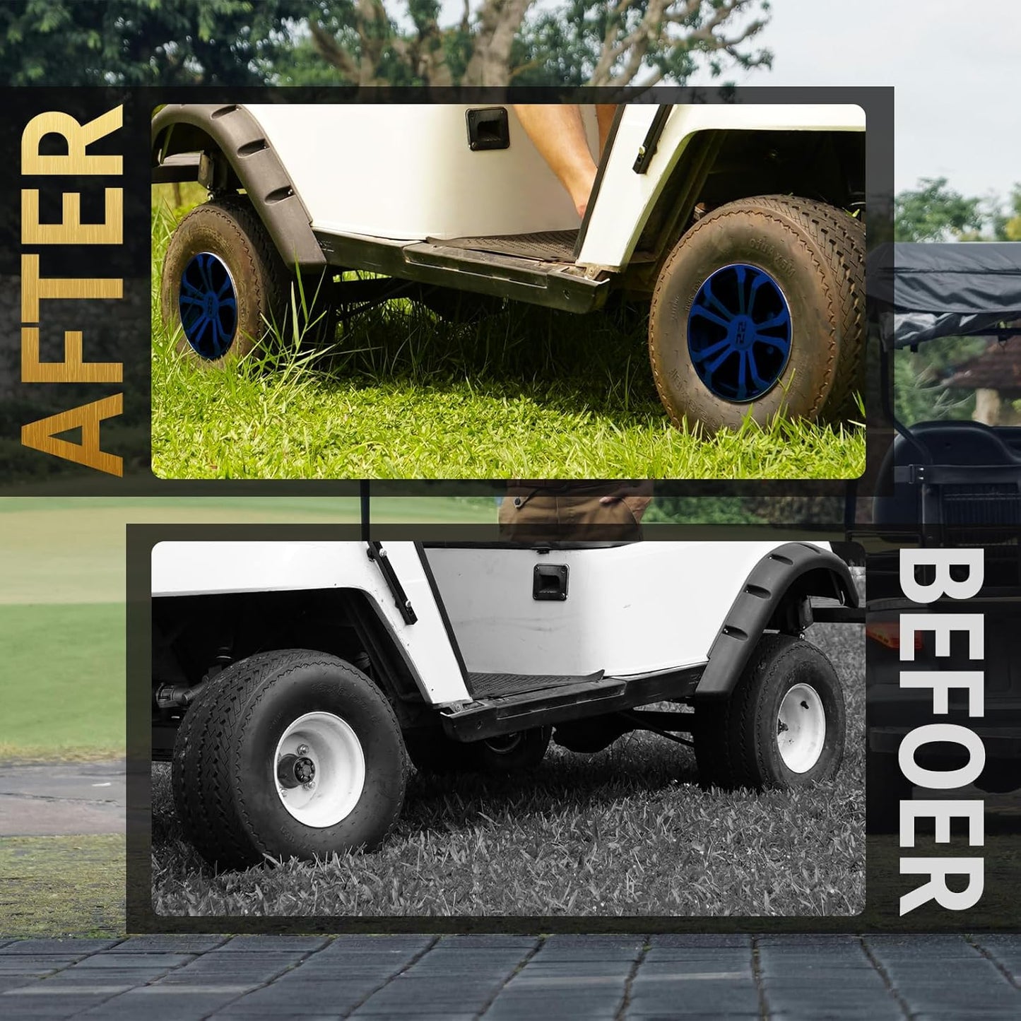 Golf Cart SS Wheel Covers Hub Caps for EZGO Club Car Yamaha, 8 inch Golf Cart Hub Caps, Set of 4 Wheel Covers, Black and Blue