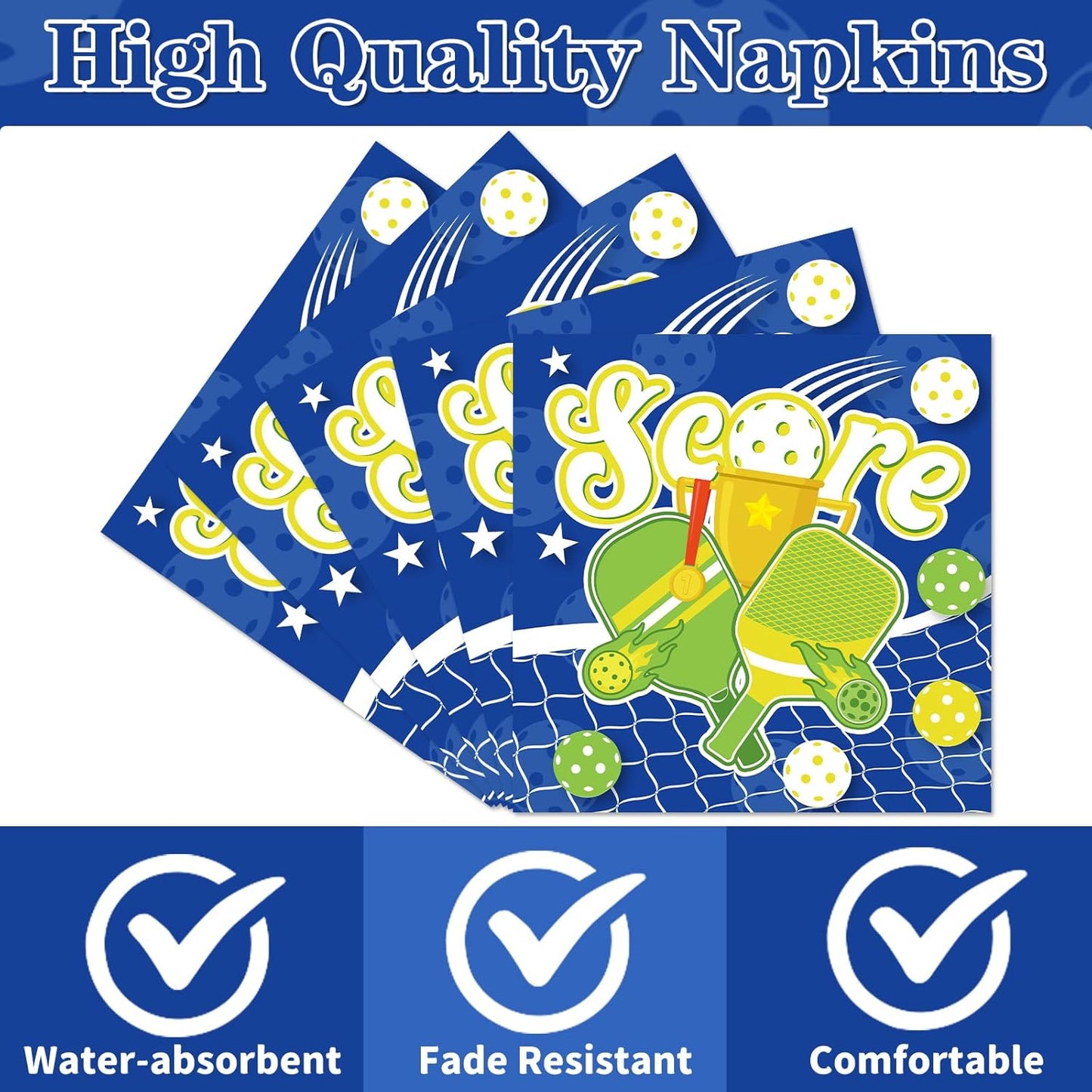 Pickleball Party Napkins Decorations, Disposable Paper Pickleball Napkins Supplies Pack of 50, Sports Baby Shower Birthday Party Decor Size 6.5 Inch