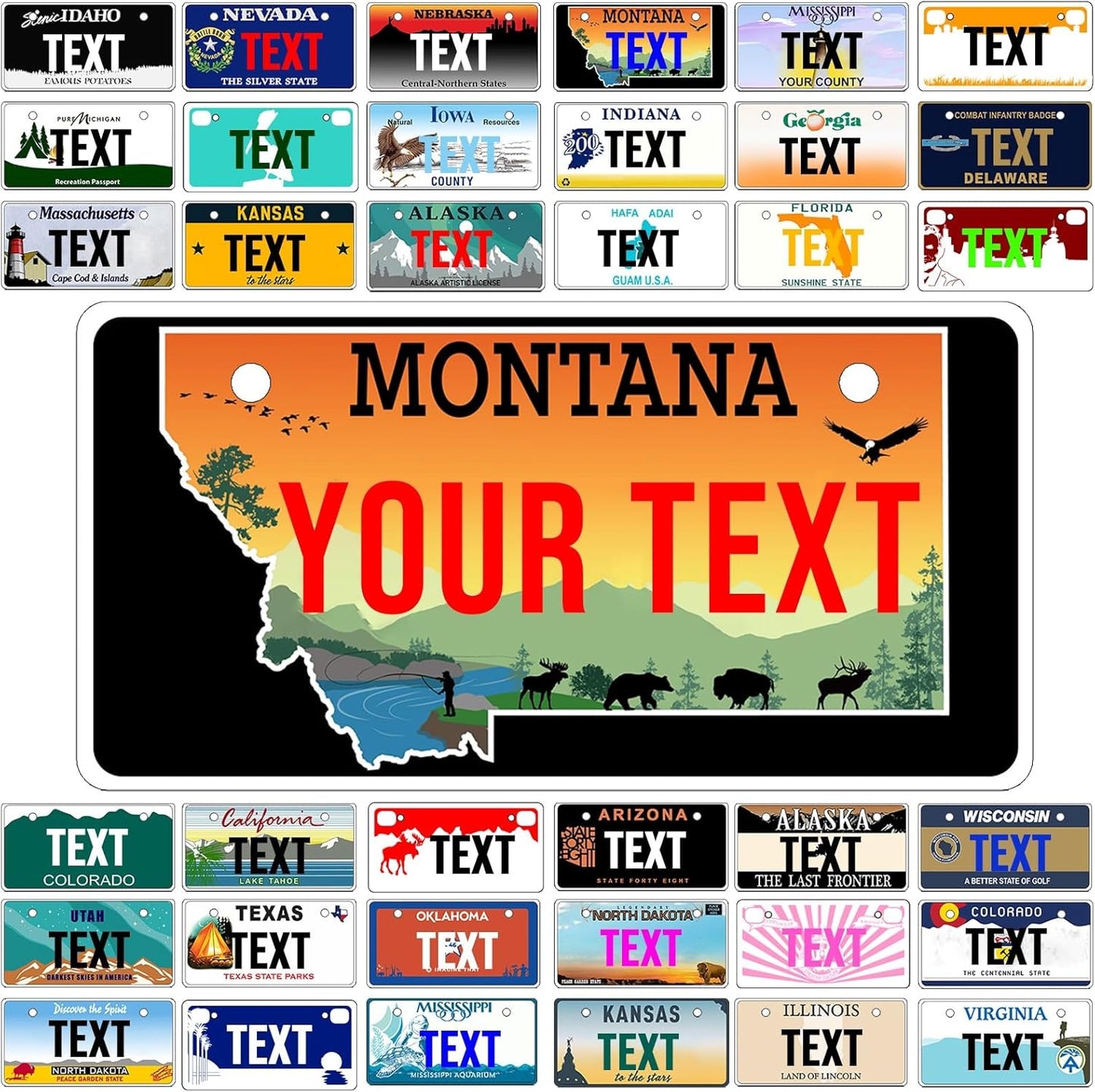 Custom Mini License Plate,Personalized Montana Bike License Plate - Select from All 50 States,3 Sizes - Customized Customizable State Car Tag Plates for Kids Bike, Bicycle,Toy Car,4x2 Inch
