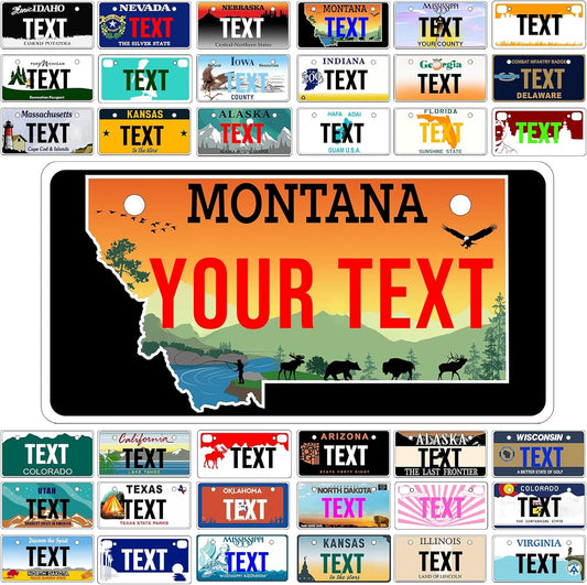 Custom Mini License Plate,Personalized Montana Bike License Plate - Select from All 50 States,3 Sizes - Customized Customizable State Car Tag Plates for Kids Bike, Bicycle,Toy Car,4x2 Inch