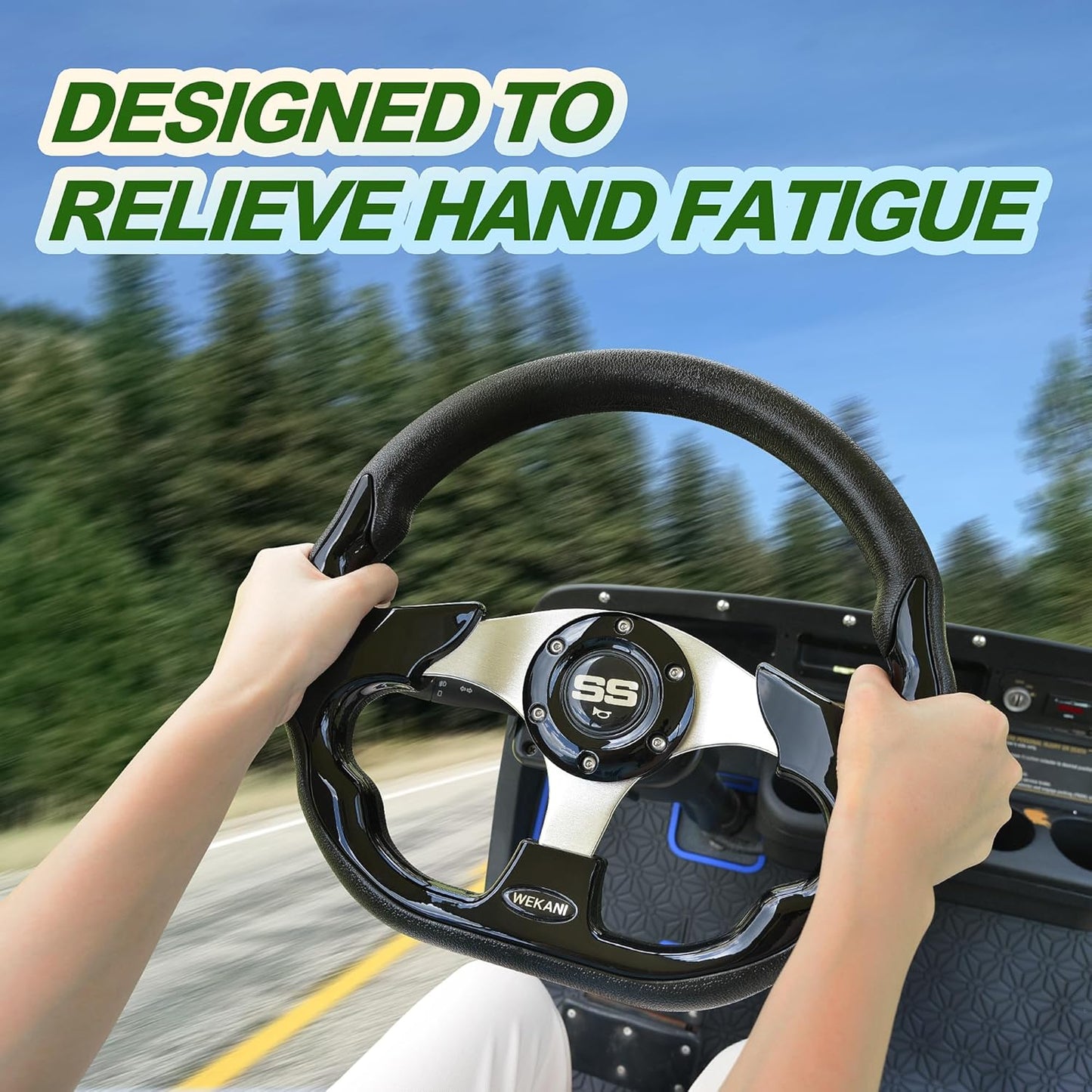 D Golf Cart 12.5 Inch Steering Wheel,For Club Car EZGO Yamaha Golf Cart,with Car Horn Button,Cool racing steering wheel black