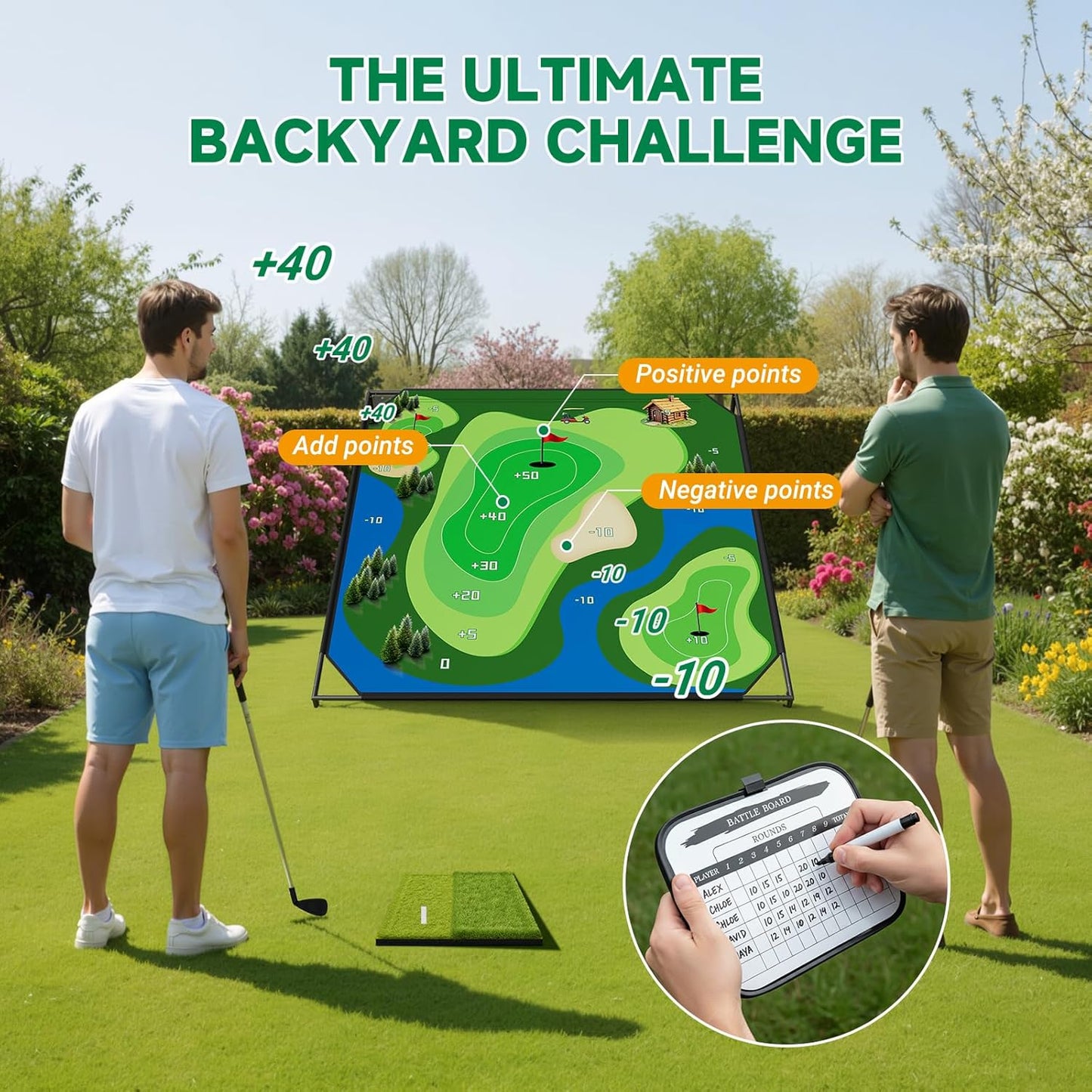 Golf Chipping Game with Stand, Golf Target Battle Game with 80"x80"/59"x59" Hitting Mat, Portable Golf Practice with 25 Sticky Balls for Adults, Outdoor Indoor Backyard Christmas Ideal Gift for Kids