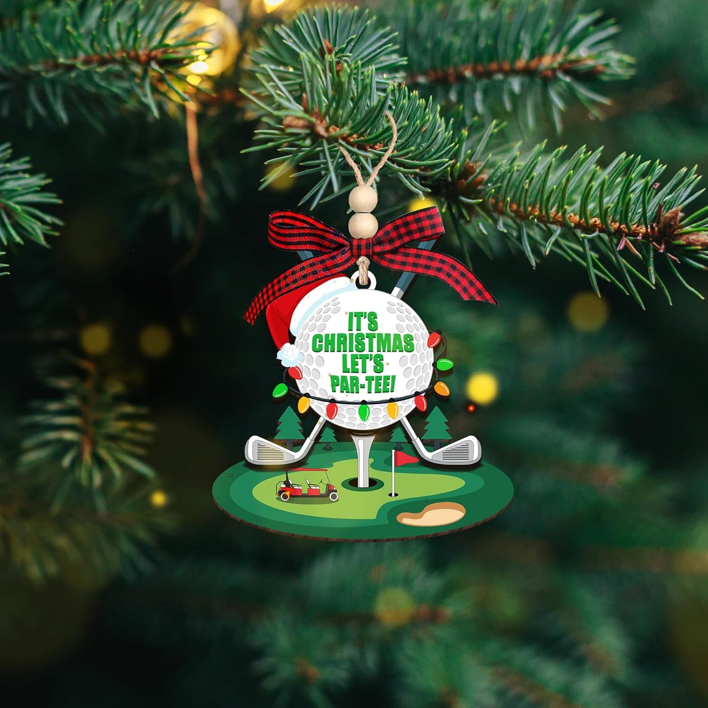 HEXMOZ Golf Christmas Ornaments 2025 - Christmas Golf Gifts for Men - Golfing Gifts for Golfers, Players, Fans - Cool Sports Present Ideas, Holiday Tree Decorations - Wood Xmas Ornaments