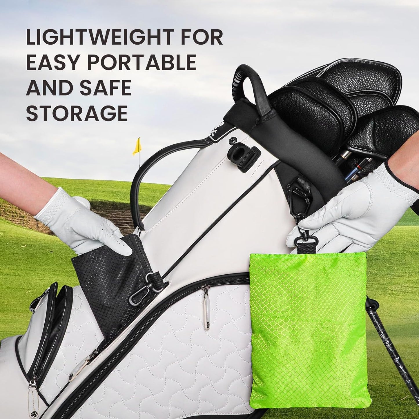 Golf Bag Accessories Valuables Pouch Bags Multi Pocket Zipper Hook with 10 Pcs Wood Golf Tees for Men Women