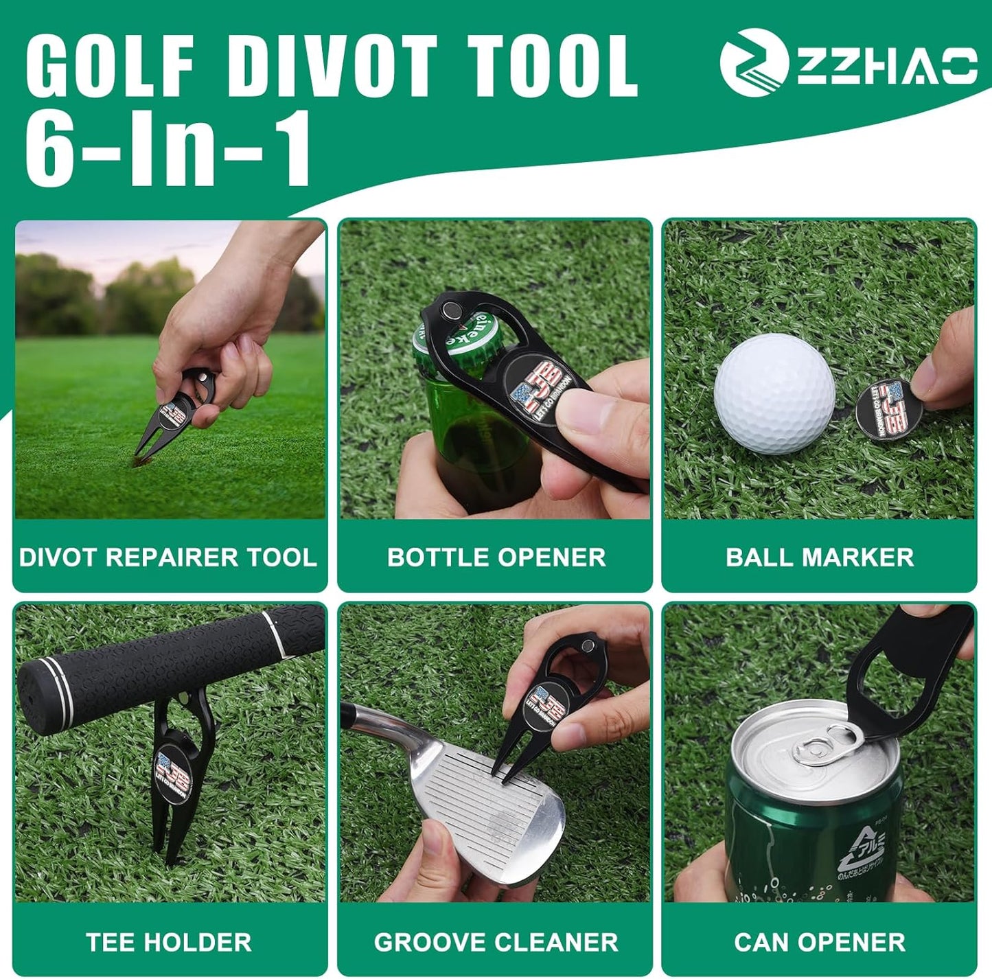 ZZHAO Golf Divot Tool and Golf Ball Marker, Divot Repair Tool，Golf Accessories for Men, Funny Gifts for Men, Tools for Men