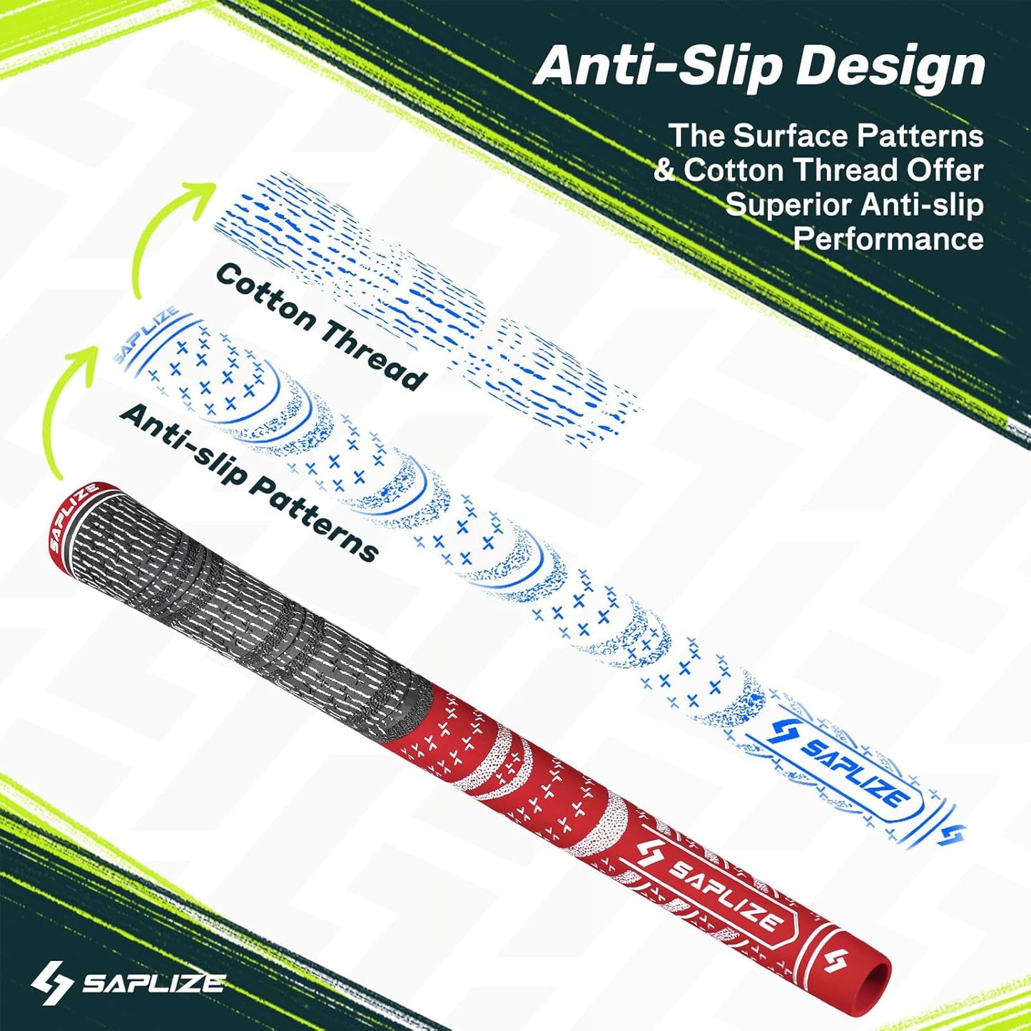 SAPLIZE Cross Cord Golf Grips Set of 13 Grips with Tape or Full Regripping Kit, Std/Mid/Jumbo, Low Taper Design, Multi-compound Hybrid, Anti-Slip Golf Club Grips, CL03 Series