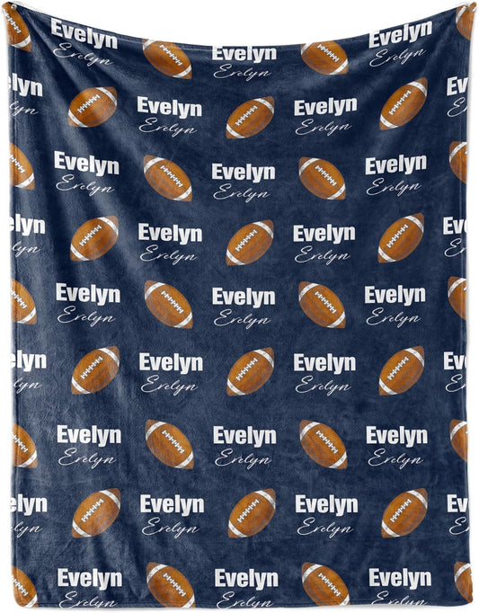 Custom Name Football Blanket - Personalized Names Soft Plush Flannel Throw Blankets for Baby Kids Teen Boys Girls Holidays Birthdays Gifts Color15