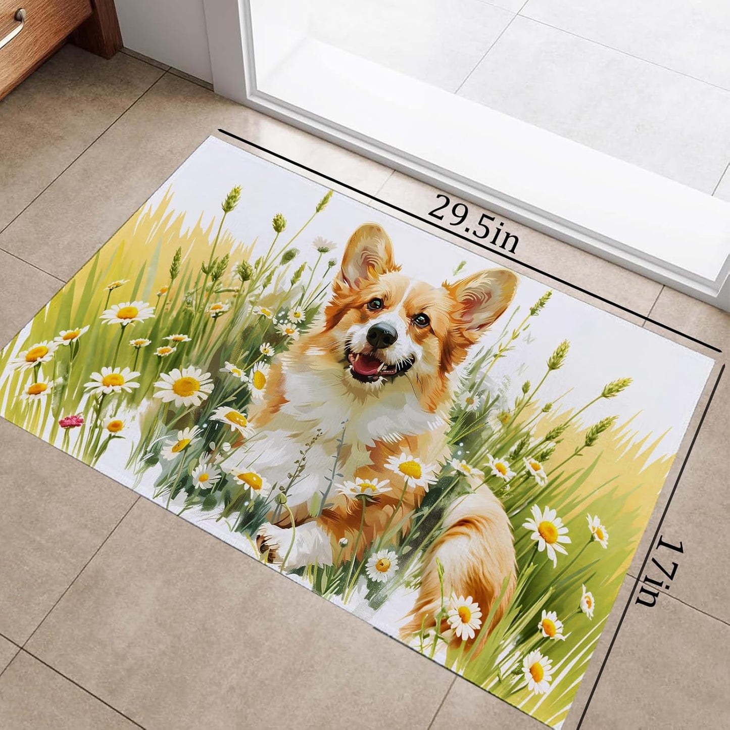 Cute Corgi Indoor Door Mat,Non-Woven Fabric Door Mat,Anti-Slip Backing Welcome Mat for Front Door,Indoor Entrance,Kitchen, Bedroom,Living Room-Durable Floor Mat for Home Decor & All Seasons