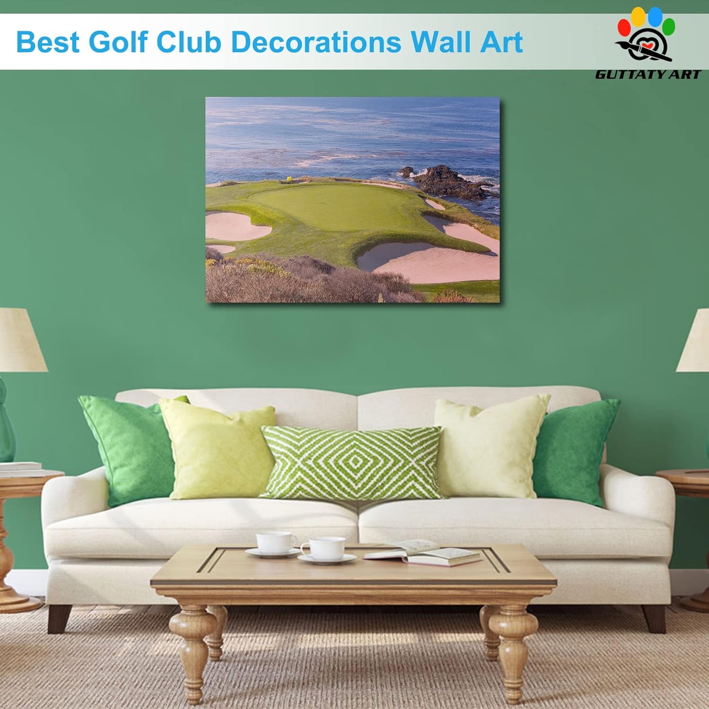 Beach Golf Wall Art, Pebble Golf Course Canvas Wall Decor Picture Print for Living Room Wall Decor, Golf Sport Poster Painting for Bedroom Office Decoration, Framed Sport Artwork for Home 28x40 Inches