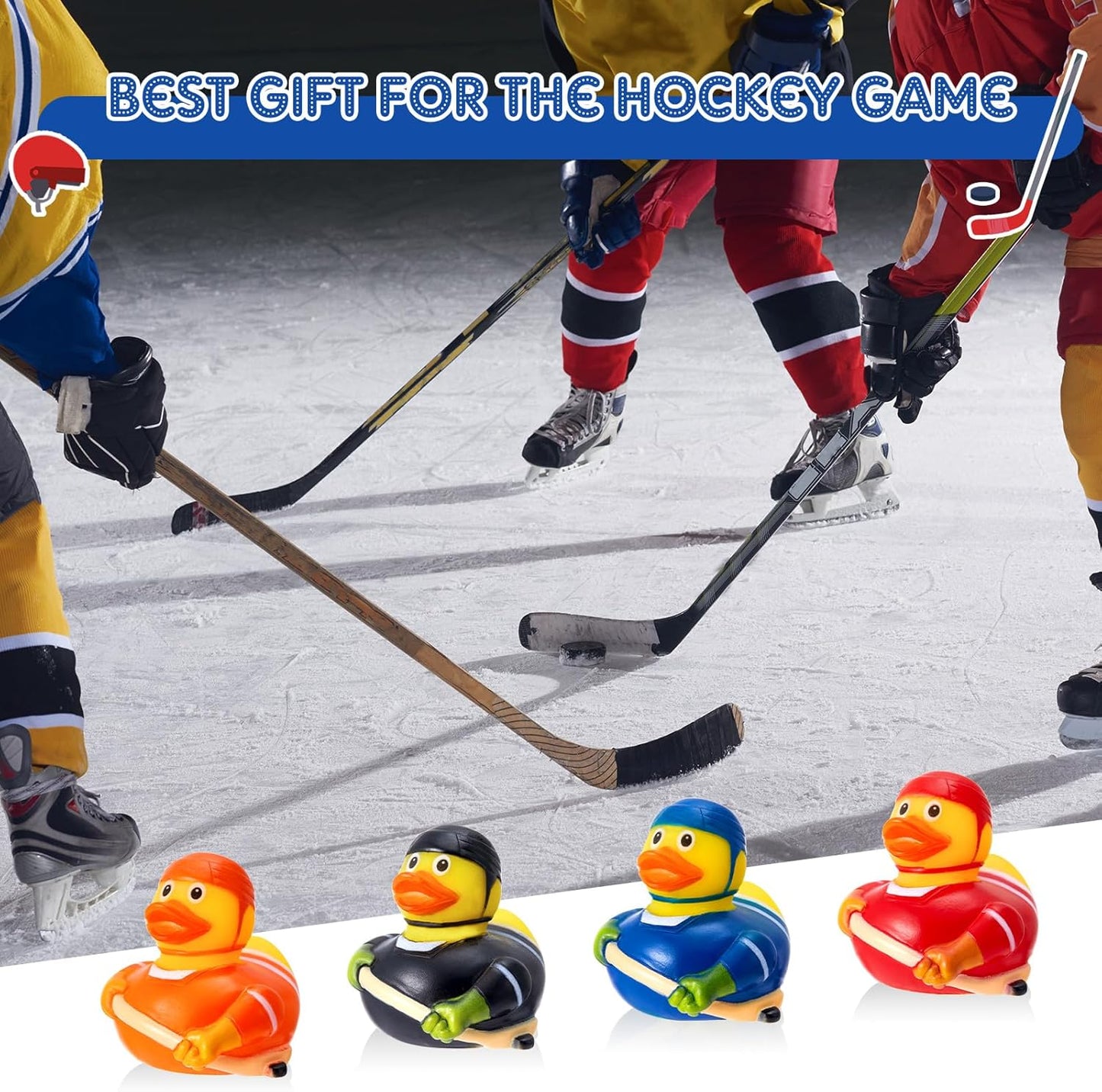 Deekin Rubber Duck 2 Inch Bulk Sport Party Favors for Team Events Game Day Decorations Birthday Party Decorations Club Player Gift(24 Pcs,Hockey Player)