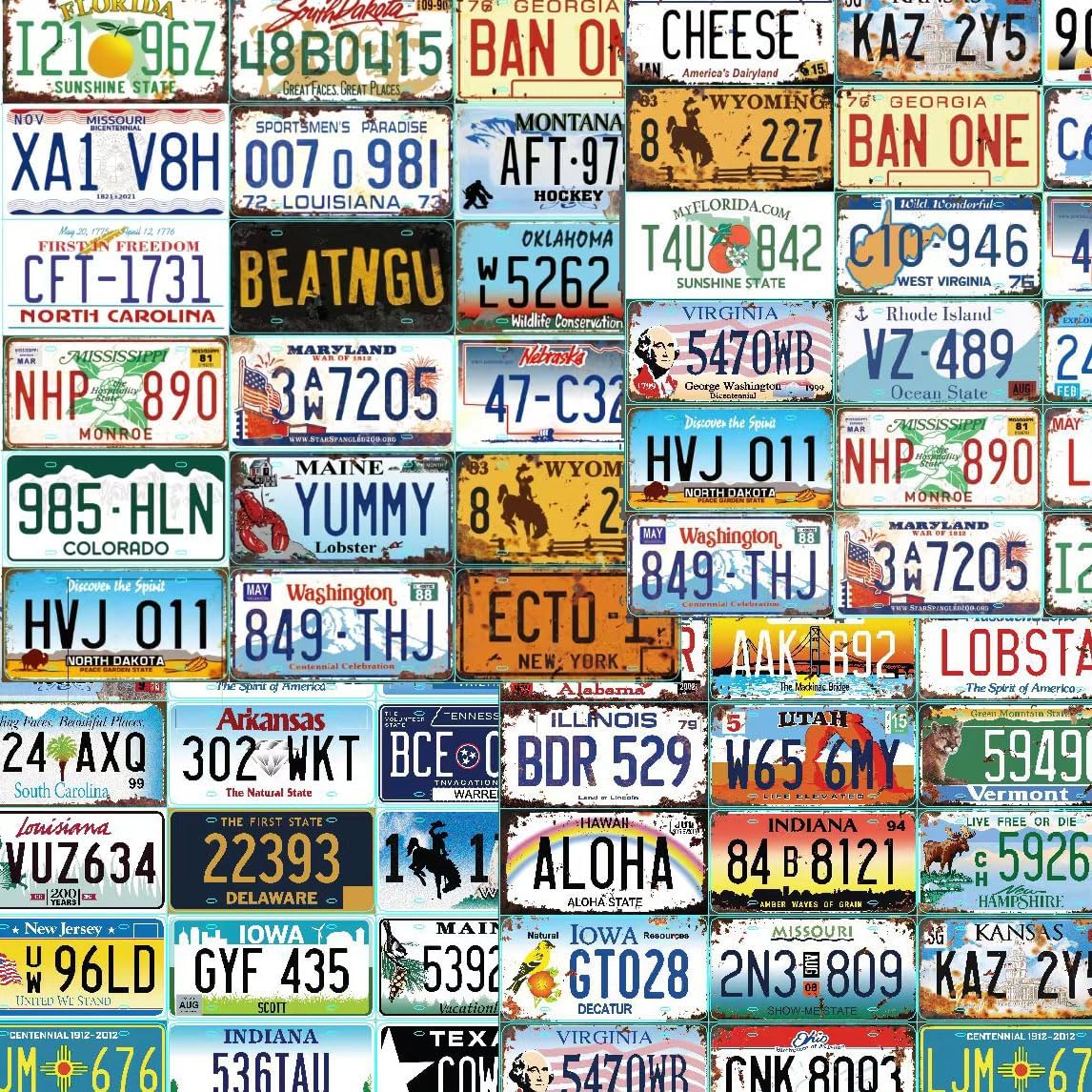 5/10/15/30/50 Counts Replica Vintage Car Plates, Embossed Novelty Car Plate Decoration for Man Cave Bar Kitchen Garage (5 Counts)