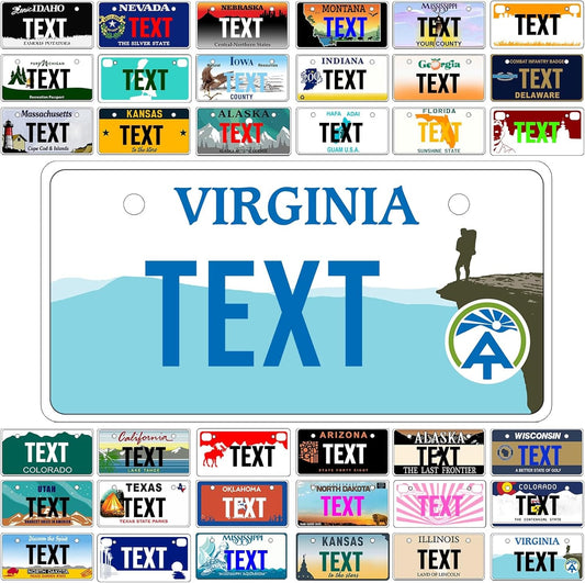 Custom Mini License Plate,Personalized Virginia Bike License Plate - Select from All 50 States,3 Sizes - Customized Customizable State Car Tag Plates for Kids Bike, Bicycle,Toy Car,4x2 Inch