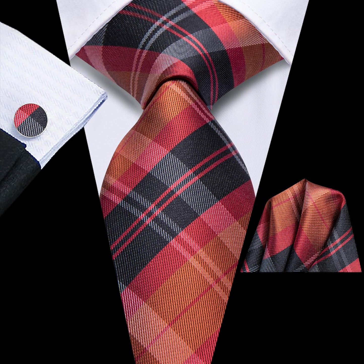 Dubulle Mens Paisley Striped Tie WOVEN Necktie for Men and Handkerchief Cufflinks Set Wedding Formal Business