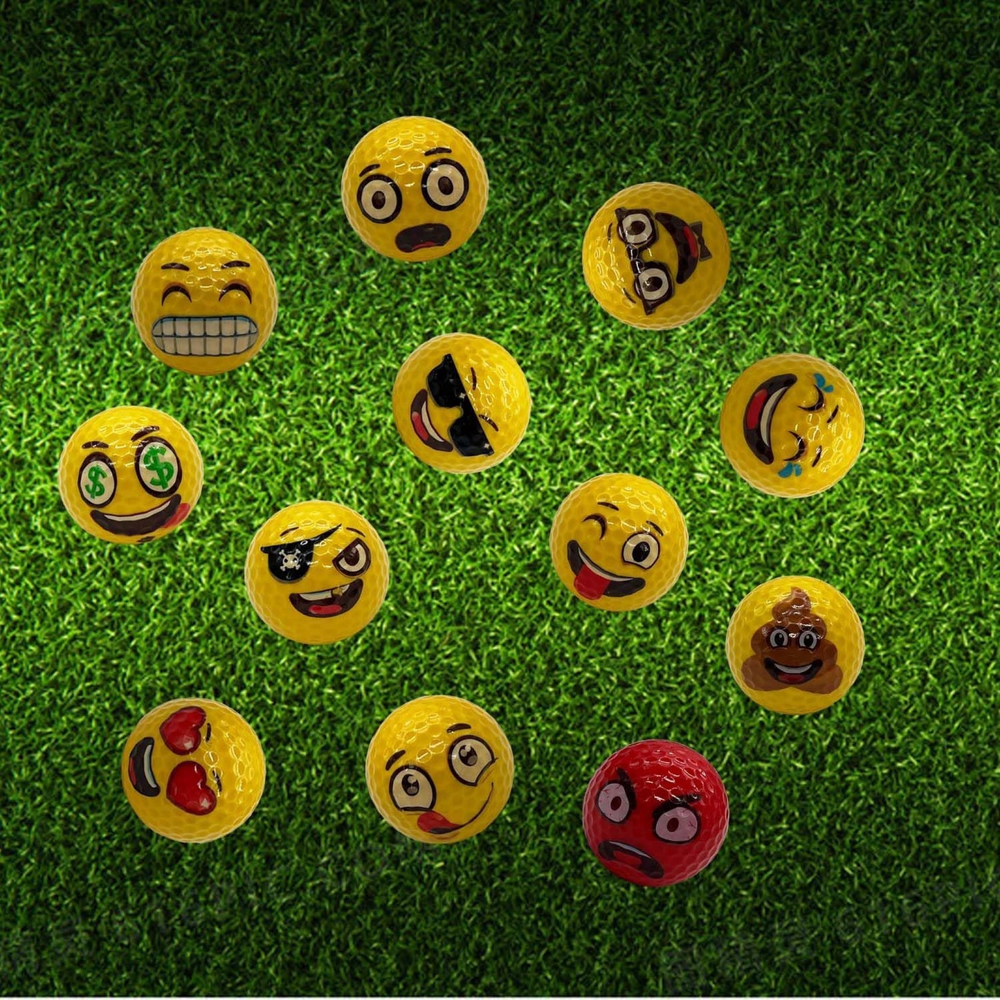 Lightahead USGolfer – Set of 12 Unique Emoticon Fun Putting Practice Golf Balls, Randomly Selected from Listing Images – Novelty Golf Gift