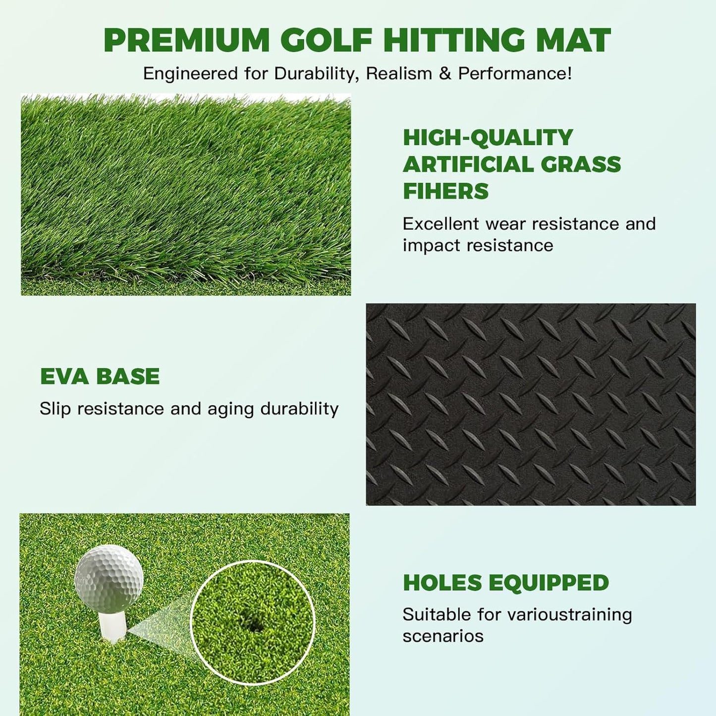 Premium Dual-Turf Golf Hitting Mat with 10mm EVA Foam & Rubber Backing, Non-Slip Anti-Deformation Heavy-Duty Design for Realistic Indoor/Outdoor Swing and Chipping Practice, Ideal Gift for Golfers