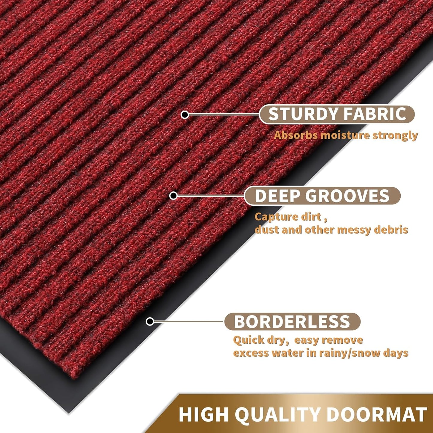 Yimobra Front Door Mat Outdoor Indoor Entrance, 100% Waterproof All-Season All Weather Doormat, Welcome Matt Outside Entry, Non Slip, Low Profile, Heavy Duty Patio Porch Floor Mats,36 x 17,Black Red