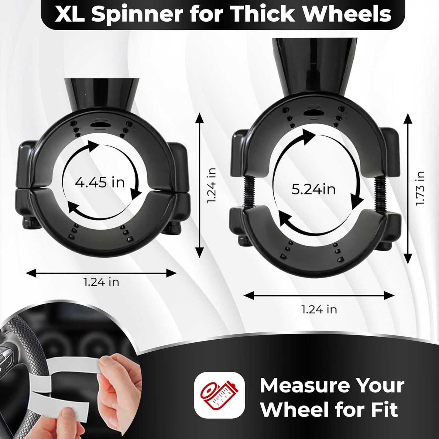 BL Steering Wheel Knob Spinner - Universal Non-Slip Fit, ABS & Premium Silicone Finish Suicide Knob with Metal Ball Bearing - Ideal for Cars, Trucks, Boats (Large- Black)