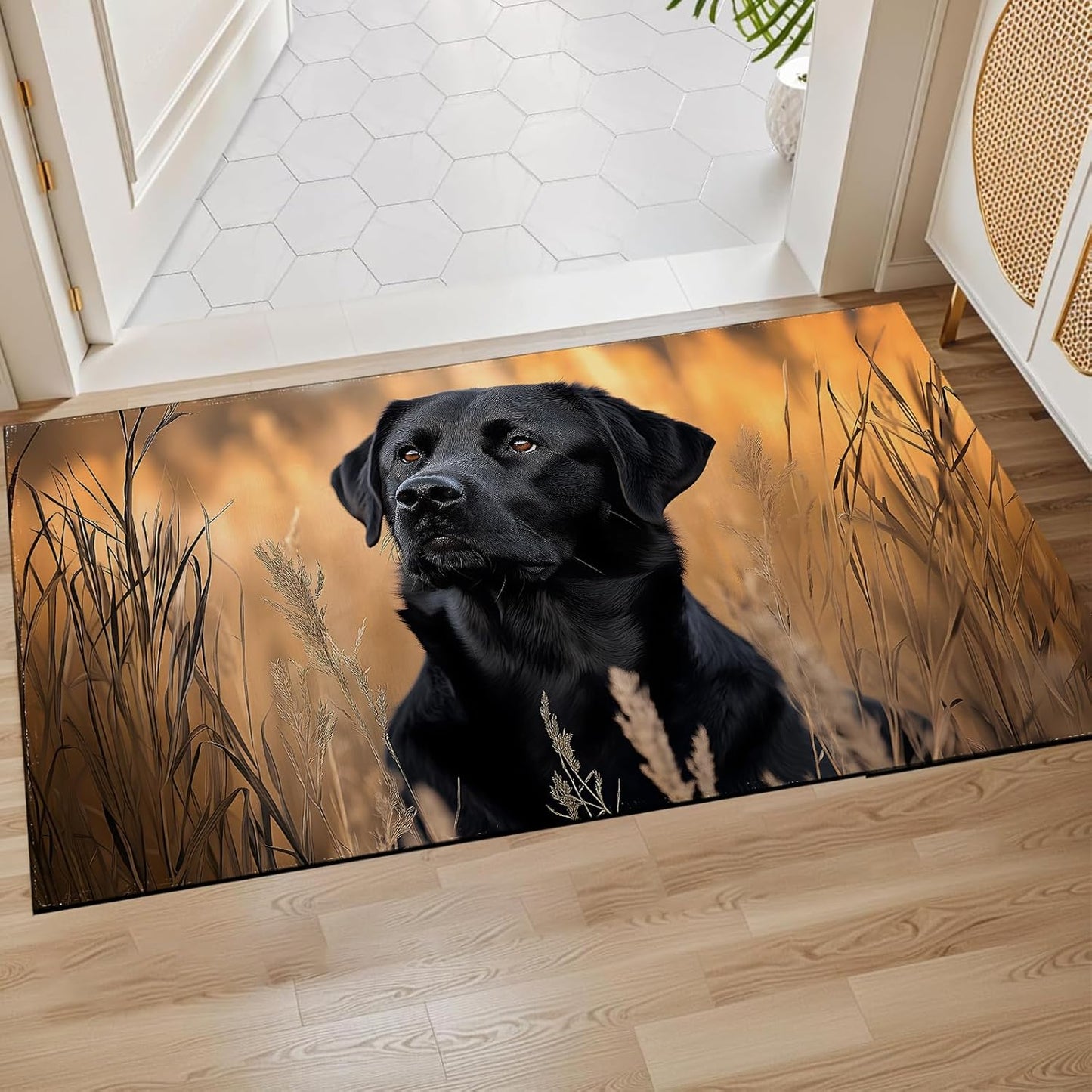 Black Lab Portrait Indoor Door Mat,Stunning Labrador Natural Field Floor Doormat,17x29.5in,Non Woven Non Slip Rubber Backing Dog Rug for Porch Insider,Bedroom,Doormats Gifts,Rv Camper Decor