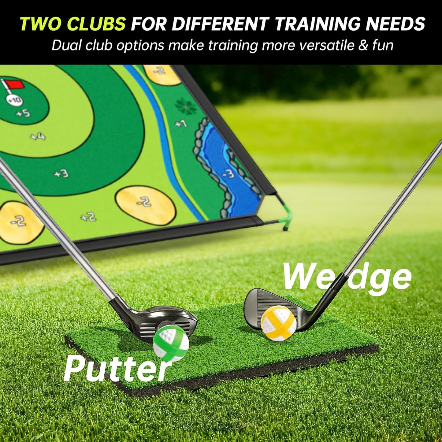 Golf Chipping Game Set, 71 X 71 in Large Golf Practice Mat with 2 Adjustable Clubs, Hitting Mat, 24 Sticky Balls, 2 Golf Tees, Scoreboard & Carry Bag, Indoor Outdoor Golf Training Game for Adults