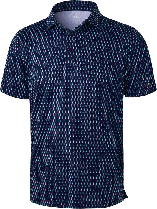Obla Mens Golf Polo Shirts Short Sleeve Dry Fit Performance Moisture Wicking Casual Print Collared Golf Shirts for Men