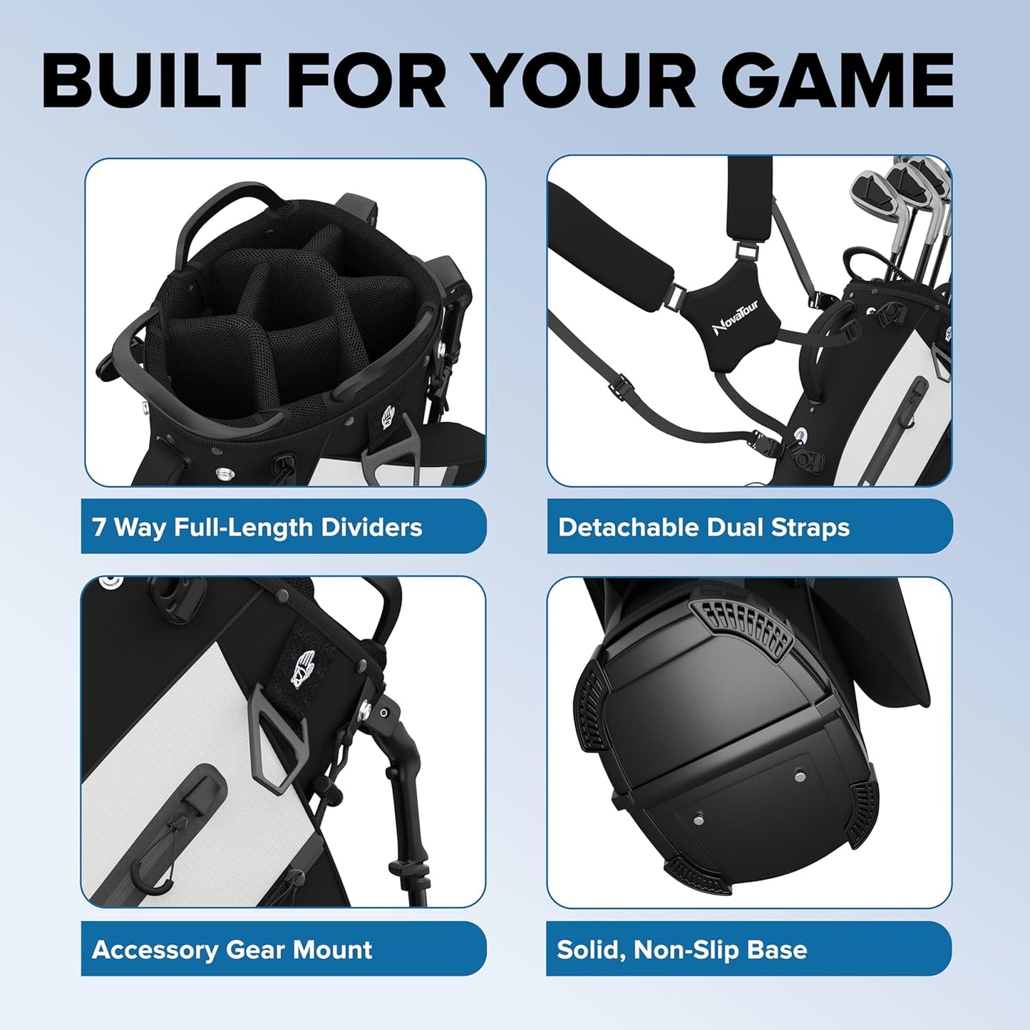 Golf Stand Bag - Lightweight Golf Bag with Stand and 7 Way Dividers, Dual Strap, Waterproof Pocket, Insulated Sleeve, Easy-Lift Handles and Swing-Cam Holder