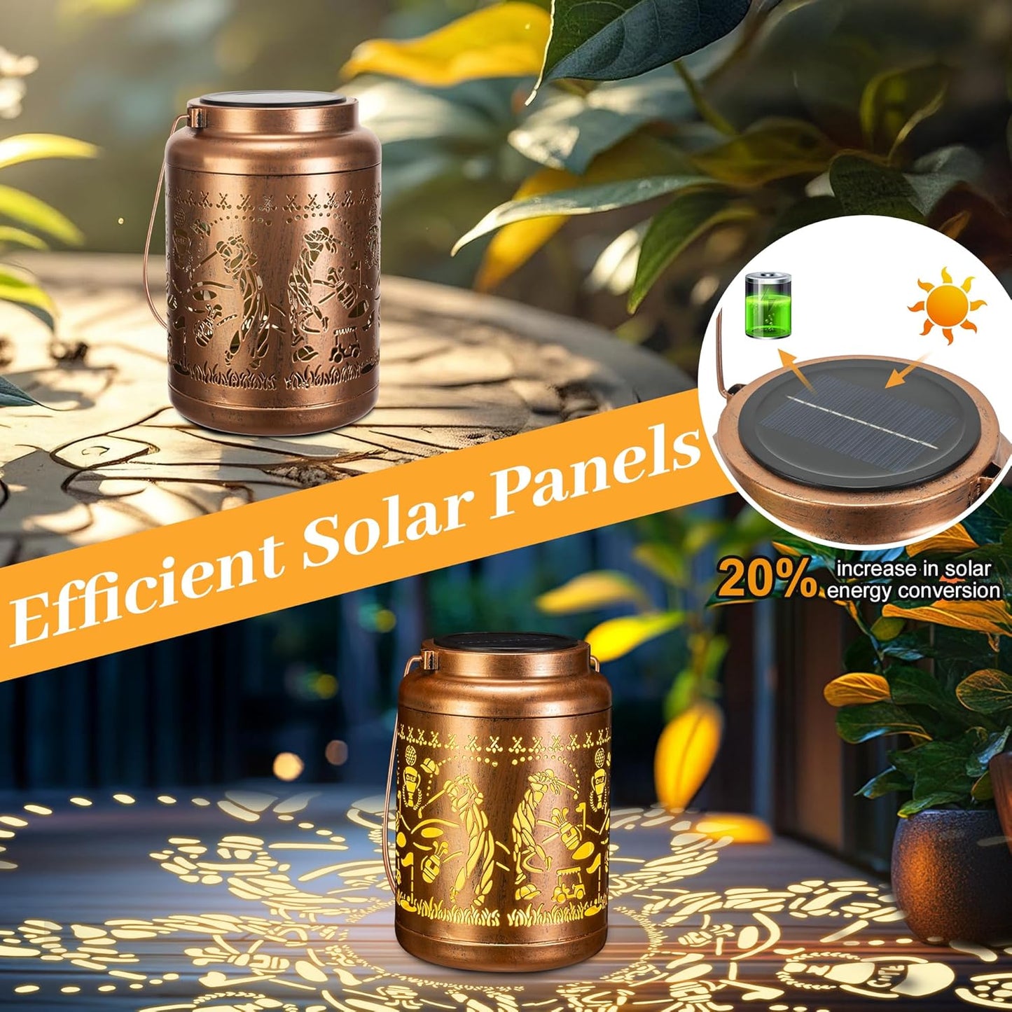 Livinlarge Golf Solar Lanterns Outdoor Waterproof,Hanging Solar Lights,Birthday Gifts for Women,Men,Mom,Mothers Day Gifts,Garden Decor for Outside,Patio,Outdoor,Yard,Lawn,Balcony,Gifts for Golf Lovers