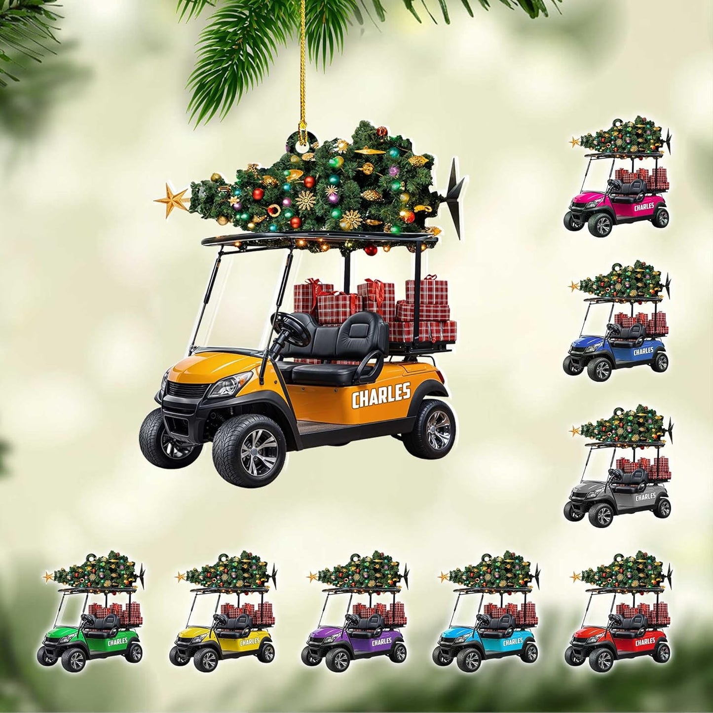 Personalized Golf Ornaments for Christmas Tree 2025 Custom Golf Christmas Ornament Golfing Bag Ornament Sports Golf Cart Ornaments Gift for Golfer Bag Golfing Lovers Hanging Decoration (G16)