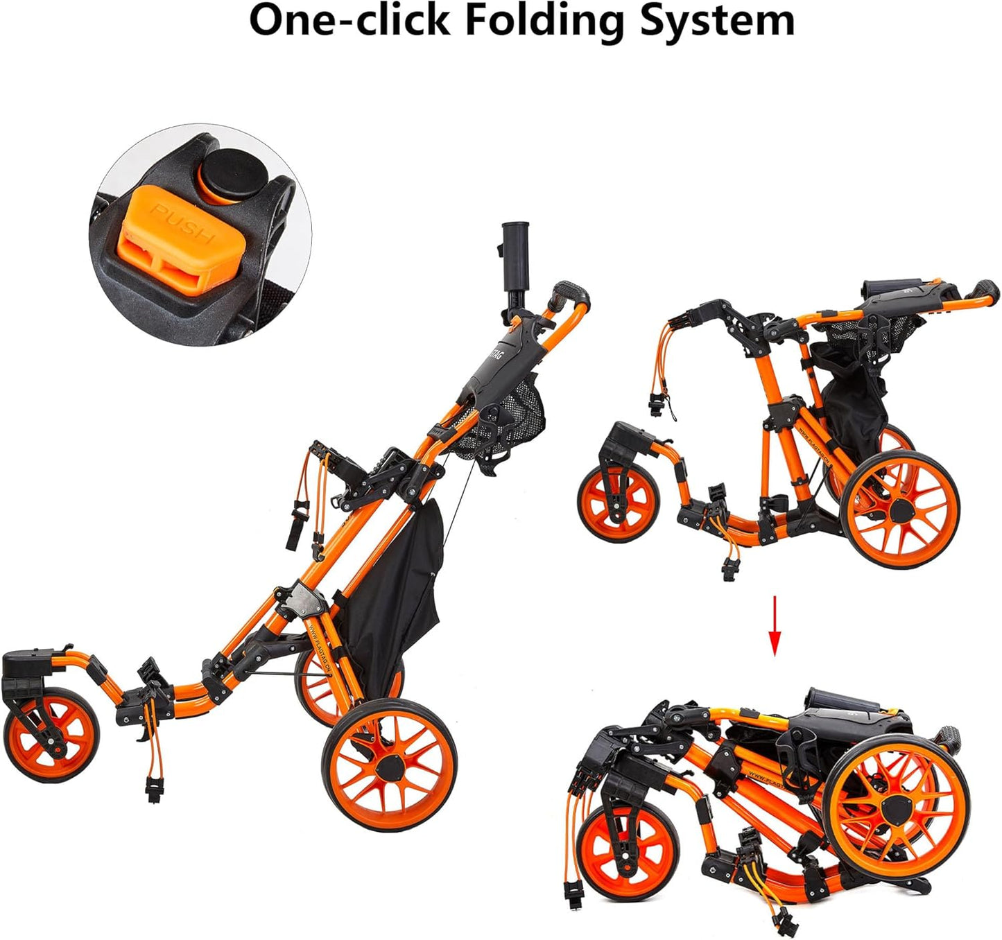 Golf Push Cart 3 Wheel with 360 Swivel Front Wheel,Lightweight and Foldable Walking Golf Cart，One-Click Foldable,with Foot Brake