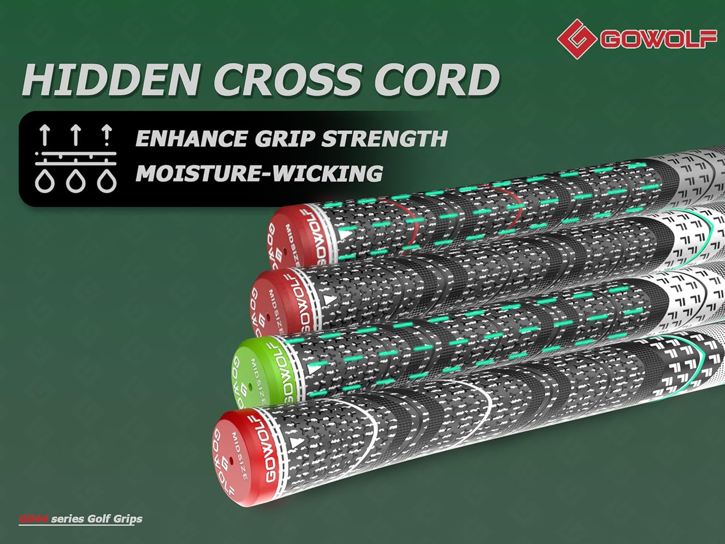 Gowolf Premium Cross Corded Natrual Rubber Golf Grips 13 Pack, Back Rib Improved Control Multi-compound Hybrid Golf Club Grips with 15pc Tapes or Full Kits