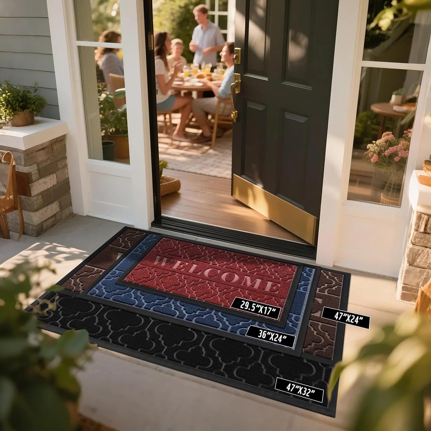 Yimobra Welcome Mat Outdoor Indoor, All-Season Waterproof Front Door Mat Outside Entrance, All-Weather Heavy Duty Non-Slip Doormat, Low Profile Porch Patio Entrance Mats, 36x24, Brown