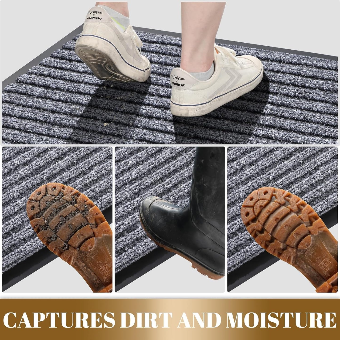 Yimobra Front Door Mat Outdoor Indoor Entrance, 100% Waterproof All-Season All Weather Doormat, Welcome Matt Outside Entry, Non Slip, Low Profile, Heavy Duty Patio Porch Floor Mat,29.5x17, Gray White