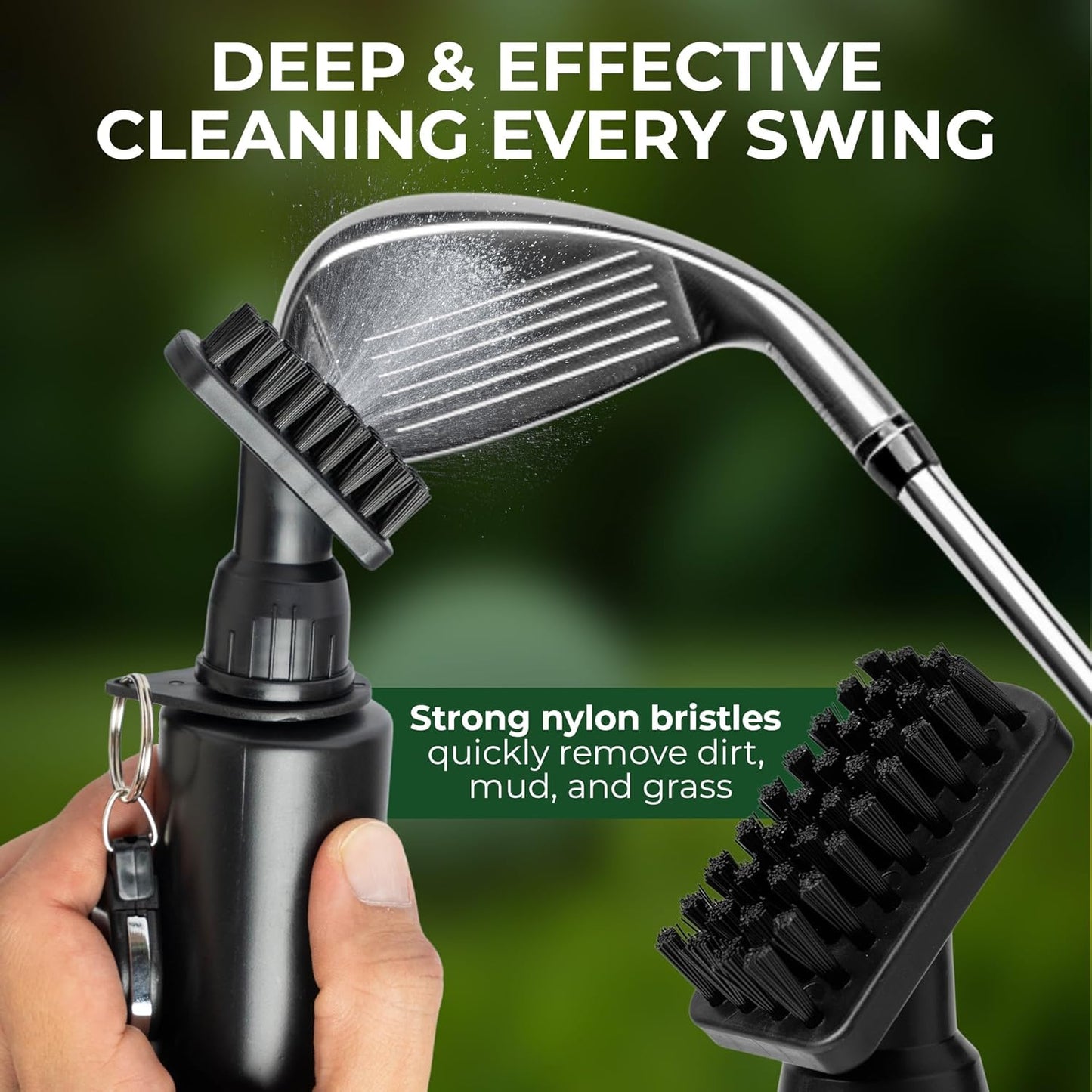Golf Club Brush Cleaner 5oz (150ml) | Lightweight 70g | 45cm Retractable Clip | Nylon Bristles Golf Brush | Golf Accessories for Men and Women