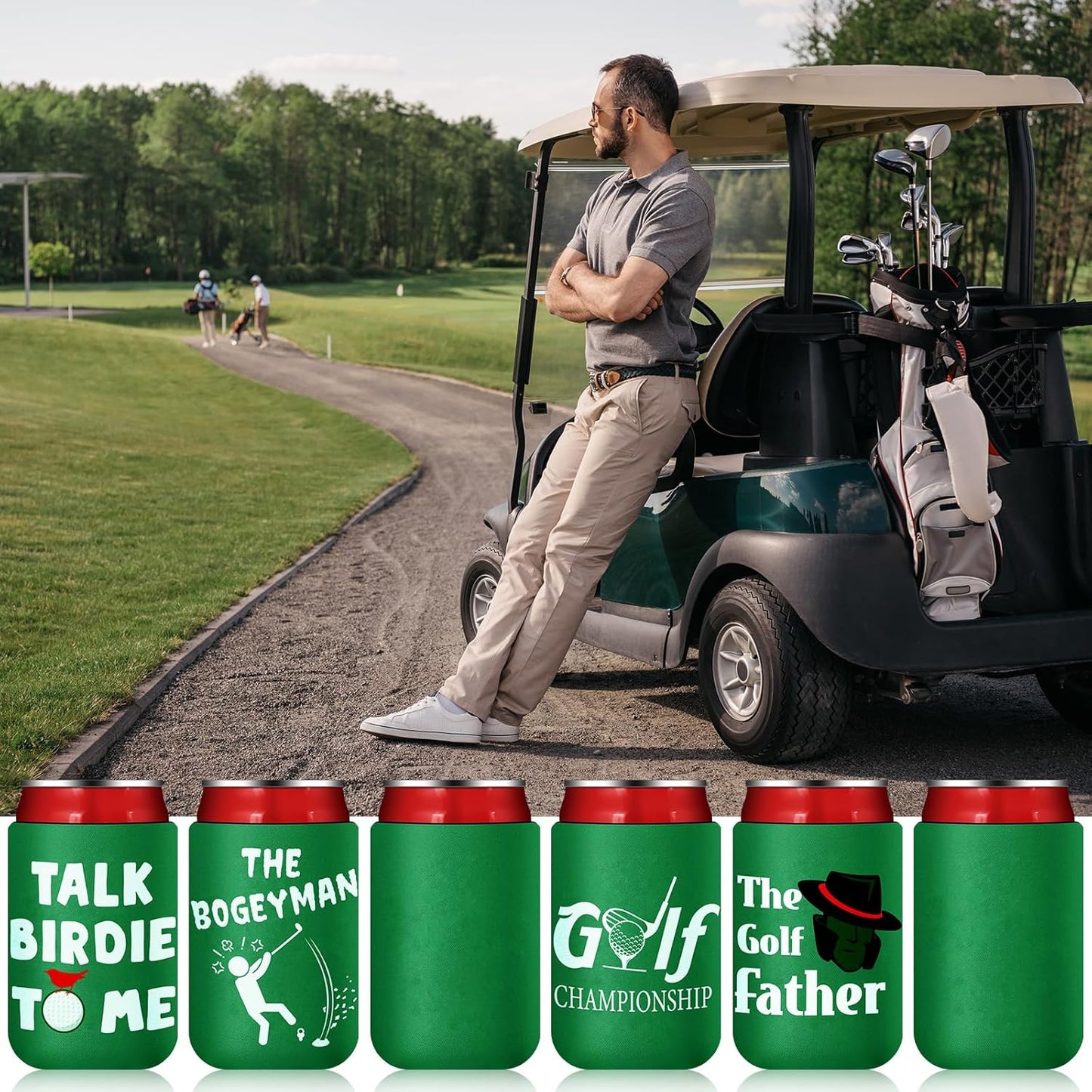 Domensi 16 Pcs Golf Gifts Funny Golf Party Themed Can Cooler Insulated Can Sleeve Bulk Golf Party Supplies for Golfer Game Outdoor Activities Decorations, 12 oz Can (Classic)