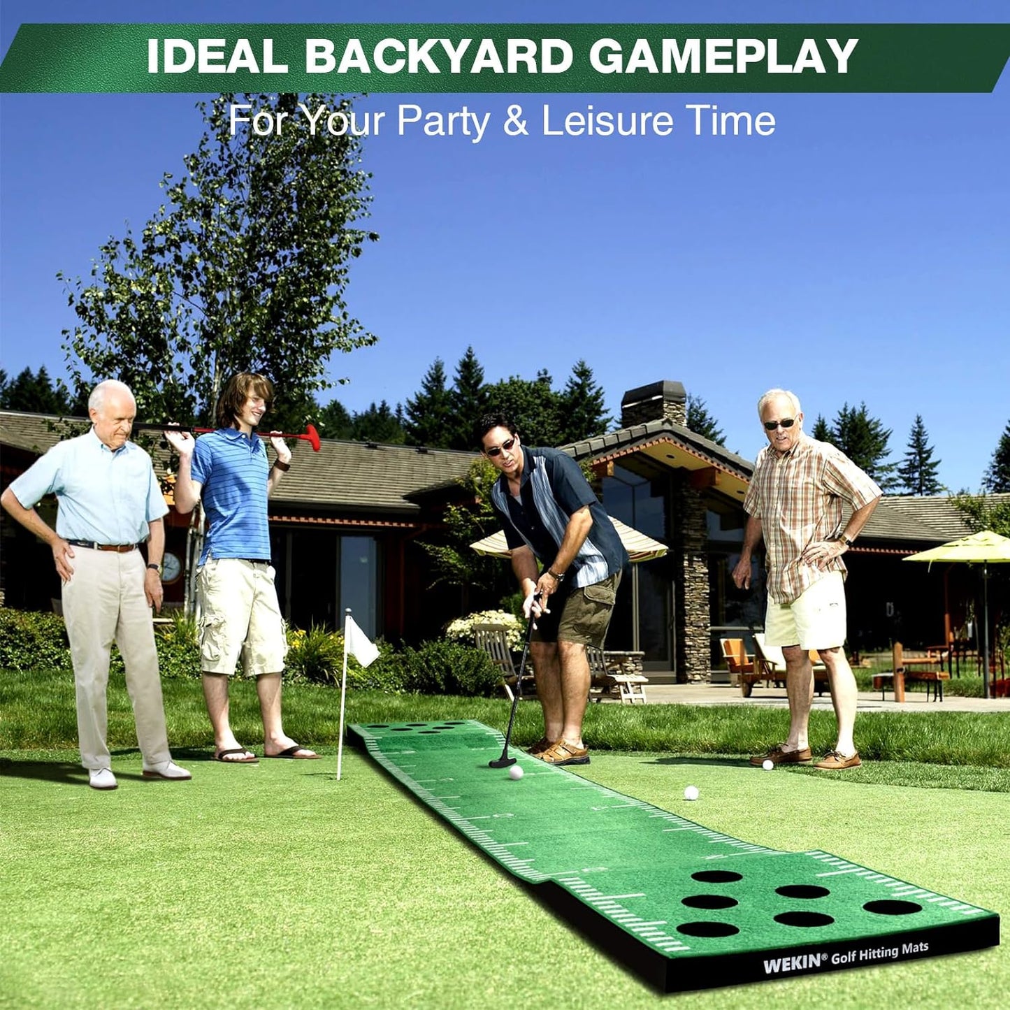 Wekin Indoor Putting Green Mat with 2 Putters, 2 Balls,12 Hole Covers, Golf Training Mat for Party Game, Great Gifts for Men