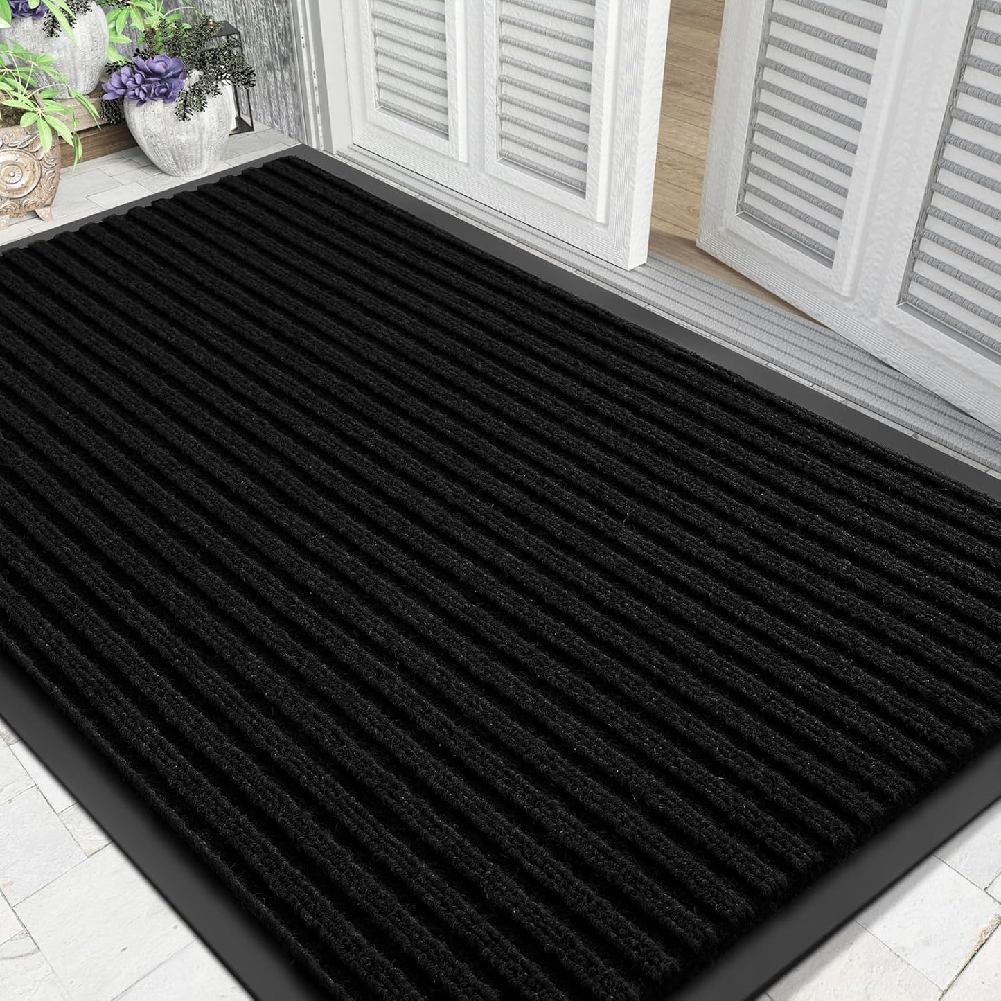 Yimobra Front Door Mat Outdoor Indoor Entrance, 100% Waterproof All-Season All Weather Doormat, Welcome Matt Outside Entry, Non Slip, Low Profile, Heavy Duty Patio Porch Floor Mats,47 x 32,Black