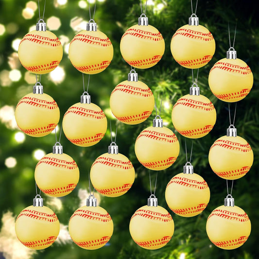 Leitee 18 Pcs Christmas Plastic Softball 2.36 Inch Xmas Tree Ornaments with Hanging Loop Sports Theme Decorative Hanging Ornaments for Holiday Party Christmas Tree Home