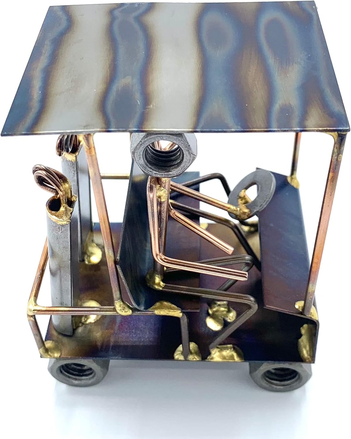 Golf Cart with 2 Golfers Collectible Handmade Metal Art Figurine, Desk Accessories, Trophy, Boss Gift, Office Décor, Business Professional, Golfing