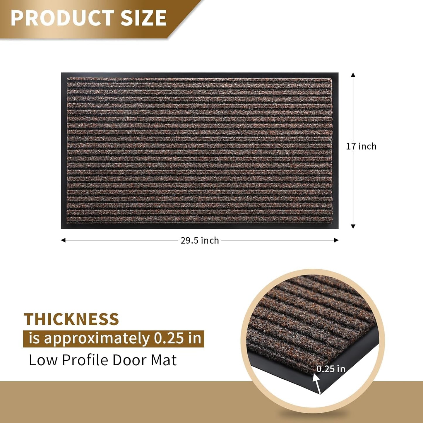 Yimobra Front Door Mat Outdoor Indoor Entrance, 100% Waterproof All-Season All Weather Doormat, Welcome Matt Outside Entry, Non Slip, Low Profile, Heavy Duty Patio Porch Floor Mat,29.5 x 17, Brown