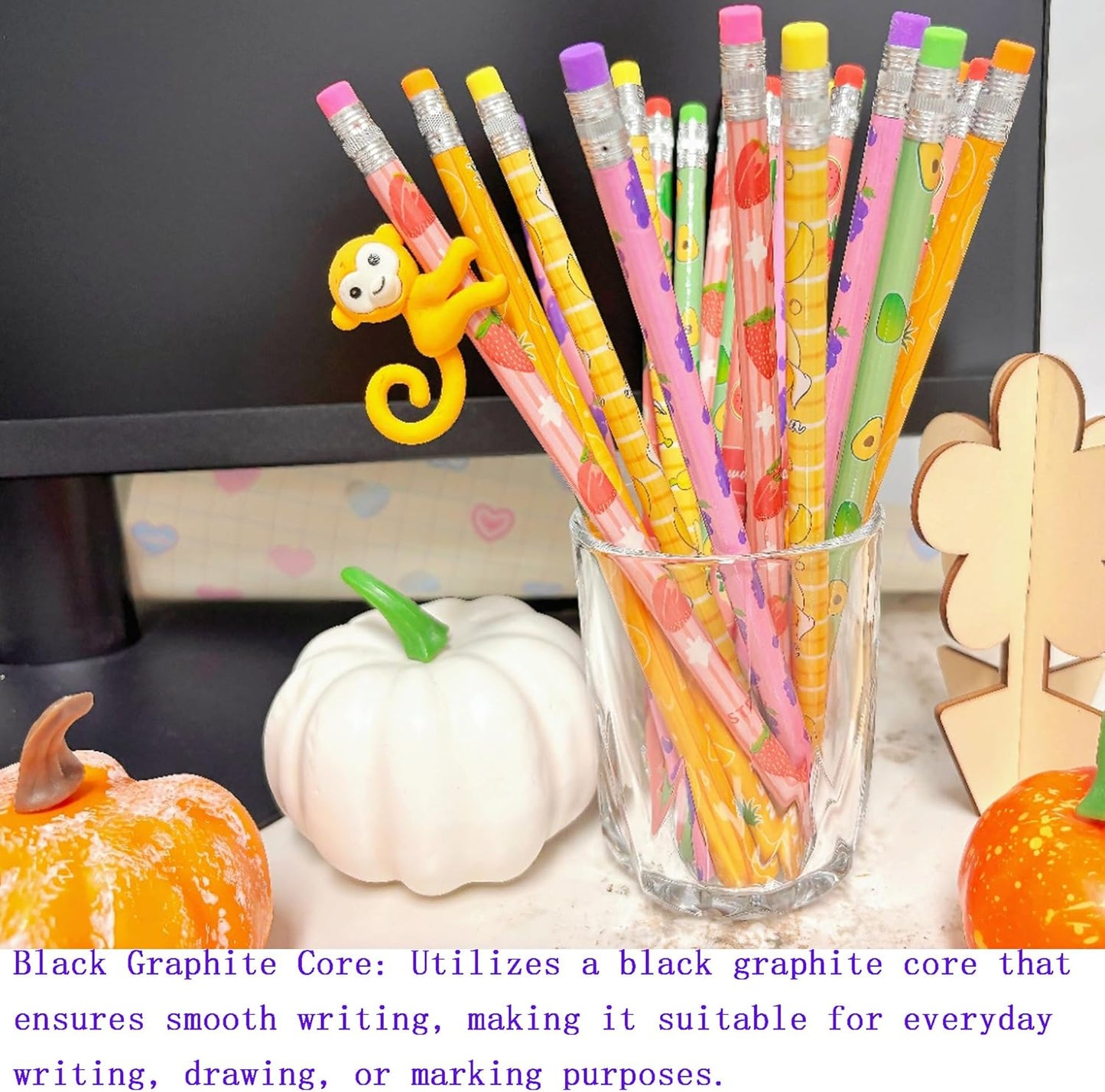 72PCS Corlorful Wooden cased Pencils for Kids with Erasers, Wood Wedding Golf for School,Drawing,Gift (72PCS) (Fruit, 72)