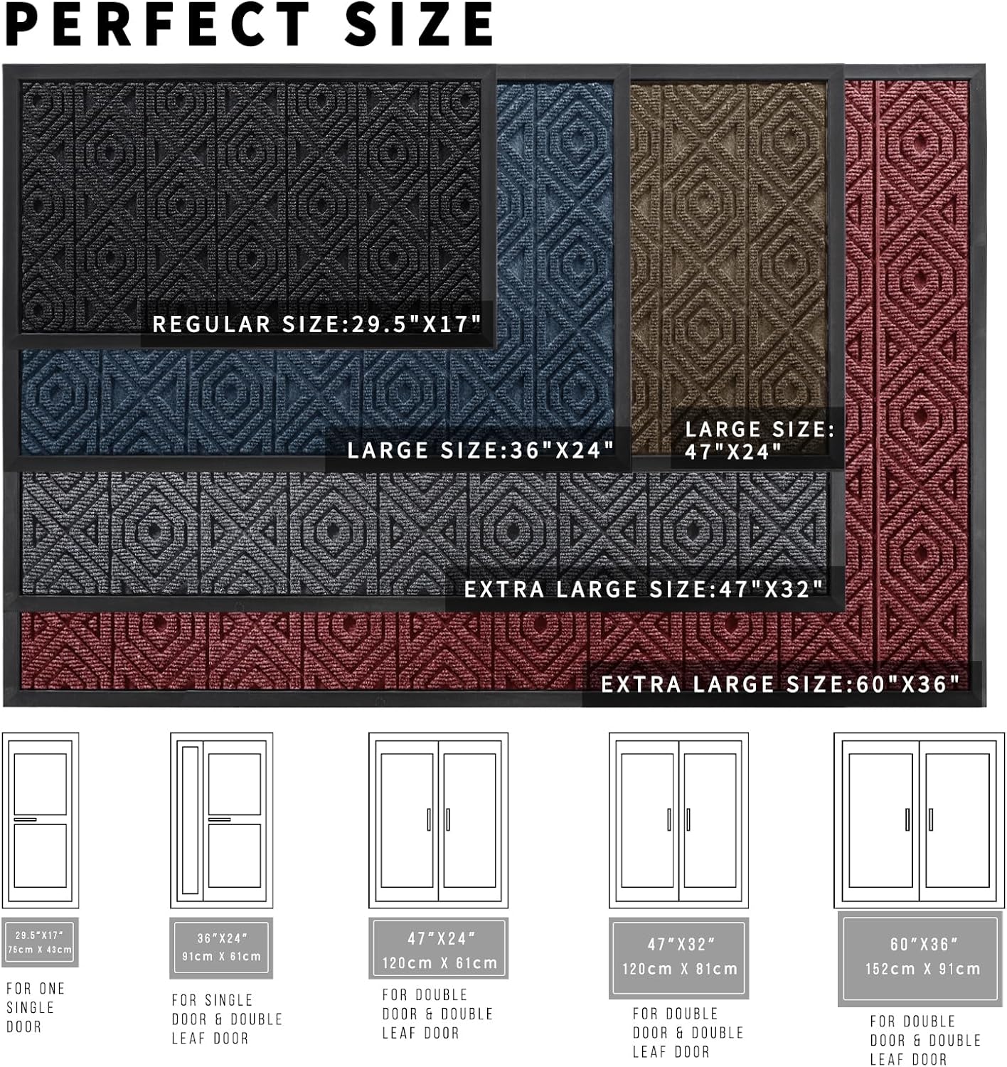 Yimobra Door Mat, Outdoor Indoor Entrance Welcome Mat, Heavy Entry Front Door Mat, Stain & Fade Resistant, Low Profile, Sturdy Rubber, Easy Clean Patio Floor Mat, Waterproof, 47 x 32, Brown