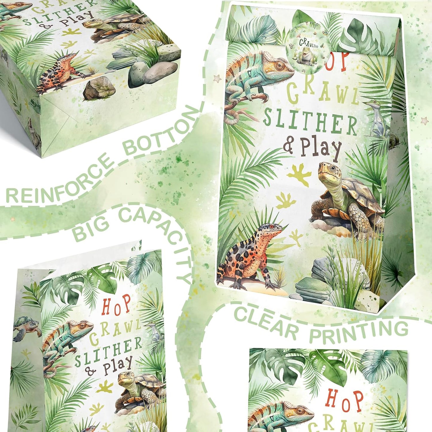 Outego 24 Reptile Party Favor Bags with Stickers Reptile Goodie Bags Reptile Party Favors for Kids Reptile Birthday Party Supplies
