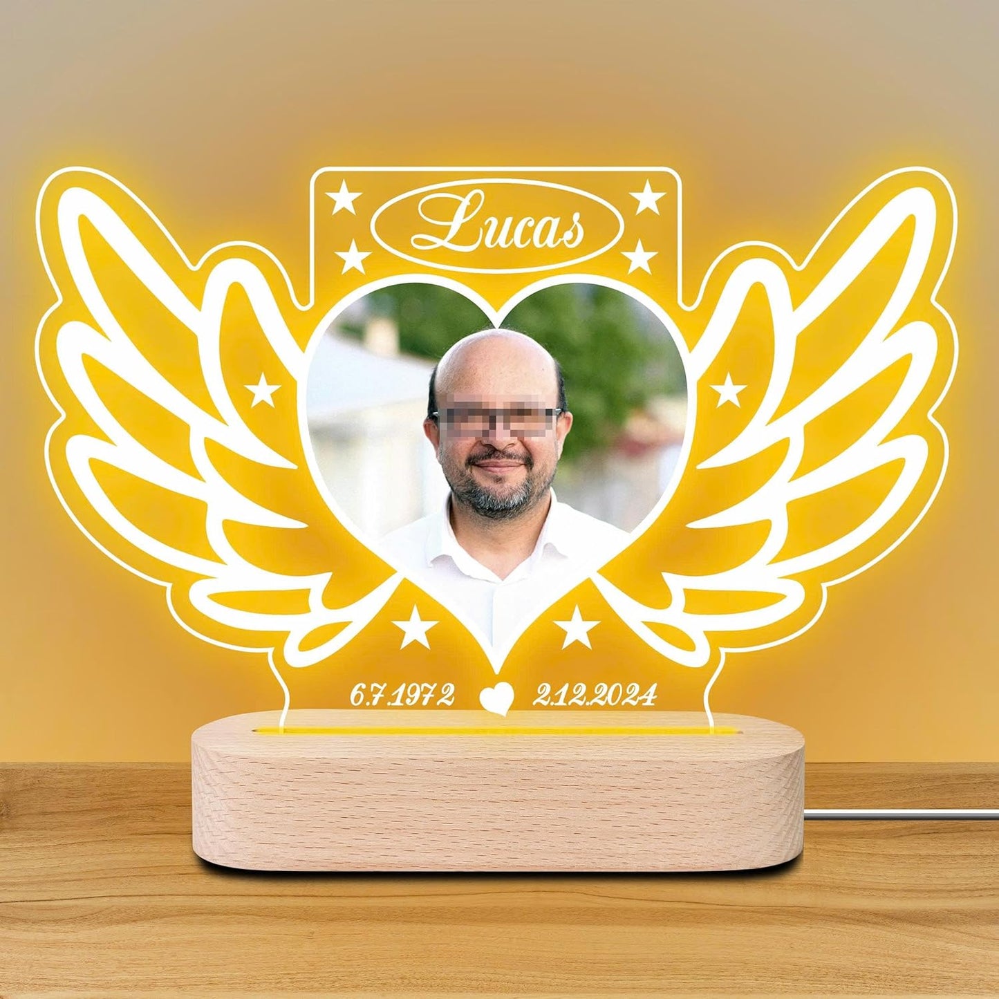 Personalized Memorial Picture Frame Night Light Lamp, Sympathy Gift for Loss of Loved One, in Memory of Dad, Mom, Husband, Sister, Friend, Funeral Mourning Ideas