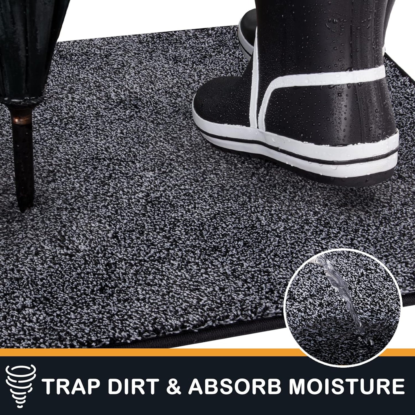 PURRUGS Dirt Trapping Door Mat 24" x 35.5", Non-Slip Machine Washable Entry Rug, Shoe Scraper, Dog Doormat, Super Absorbent Welcome Mat for Front & Back Door, Muddy Shoes & Paws, Bluish Grey-Black