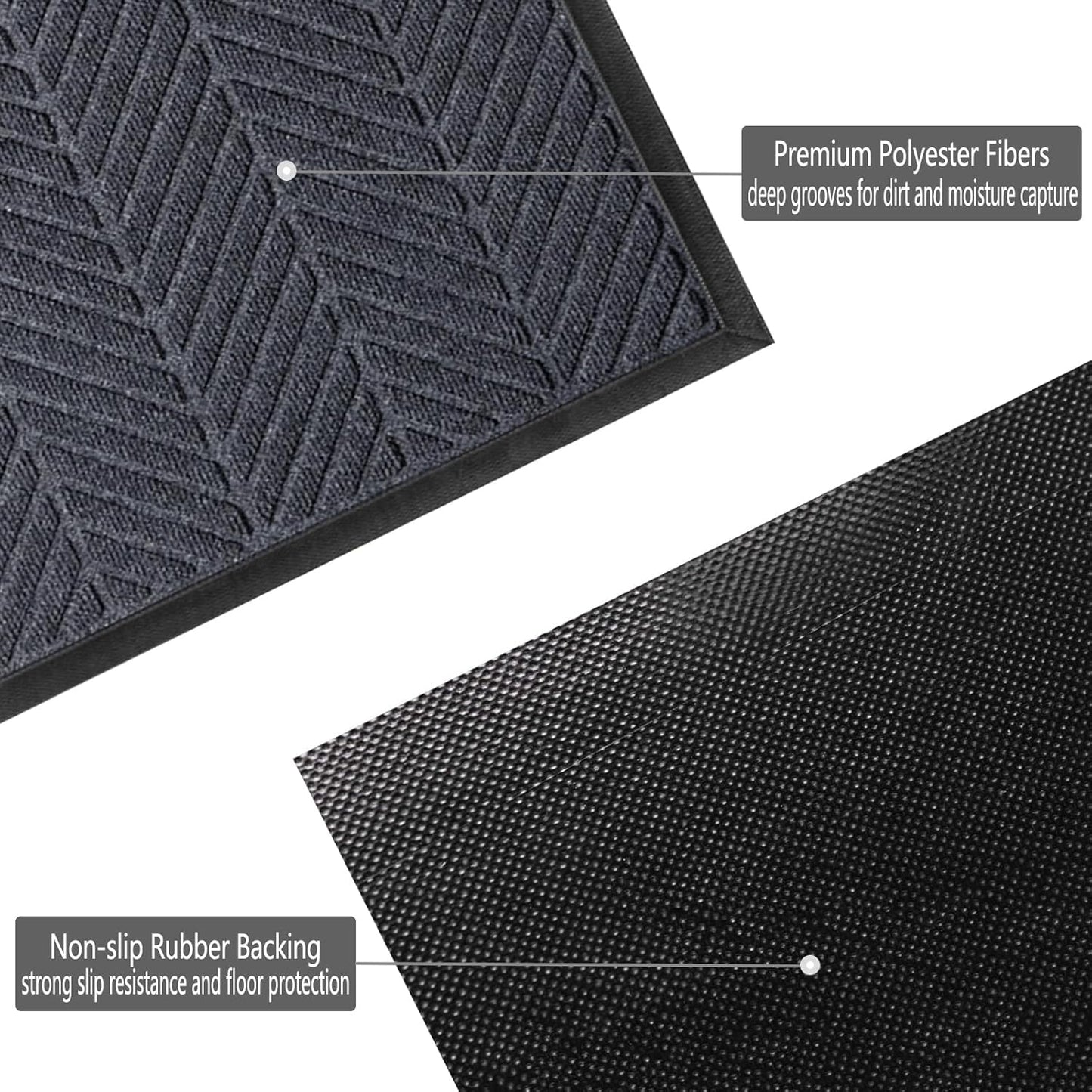 Front Door Mat 36"x24" Indoors Outdoors Welcome Mats, Waterproof Non-Slip Rubber Backing Heavy Duty Doormat Outside Entrance, Low Profile Entryway Rugs Floor Mat for Patio, Pattern A Grey