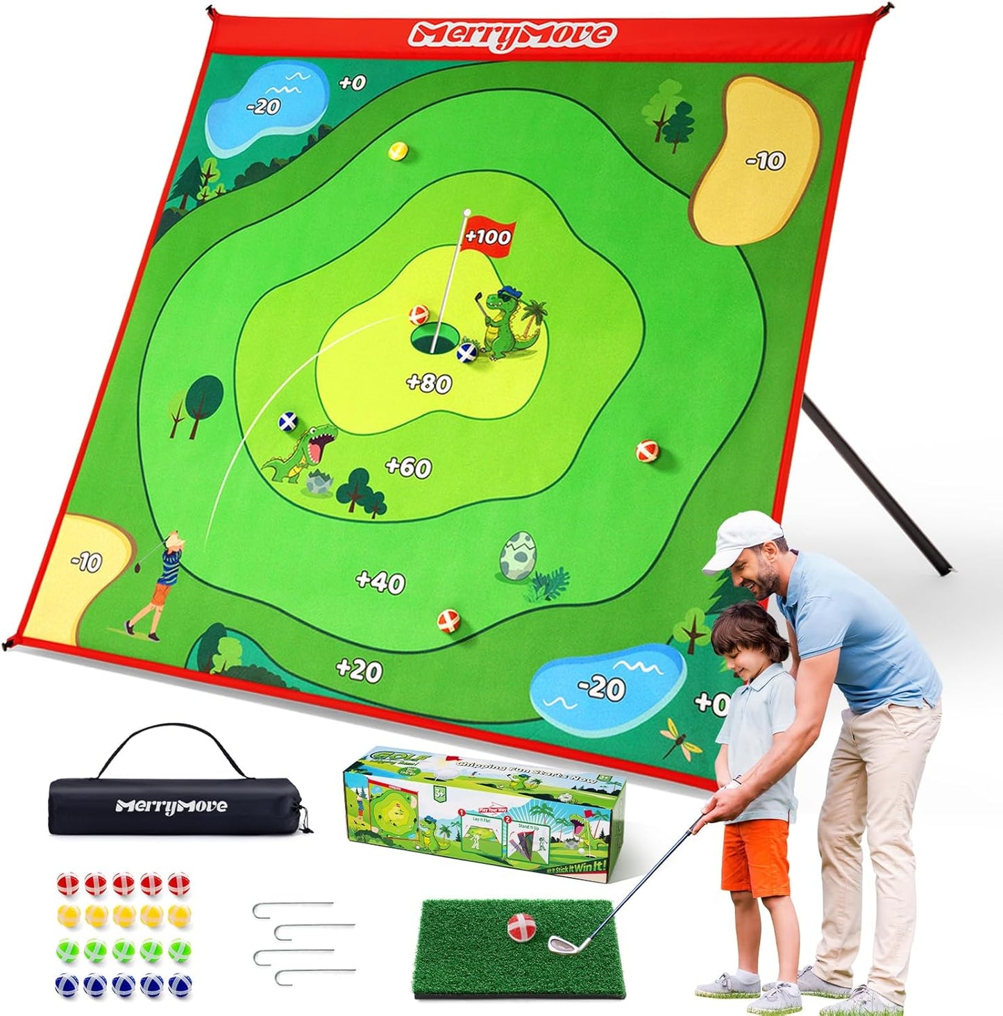 Golf Chipping Game Set : Portable 6-Angle Adjustable Practice Mat Set with 20 Sticky Balls for Indoor Outdoor Training & Family Fun (Golf Club Not Included)