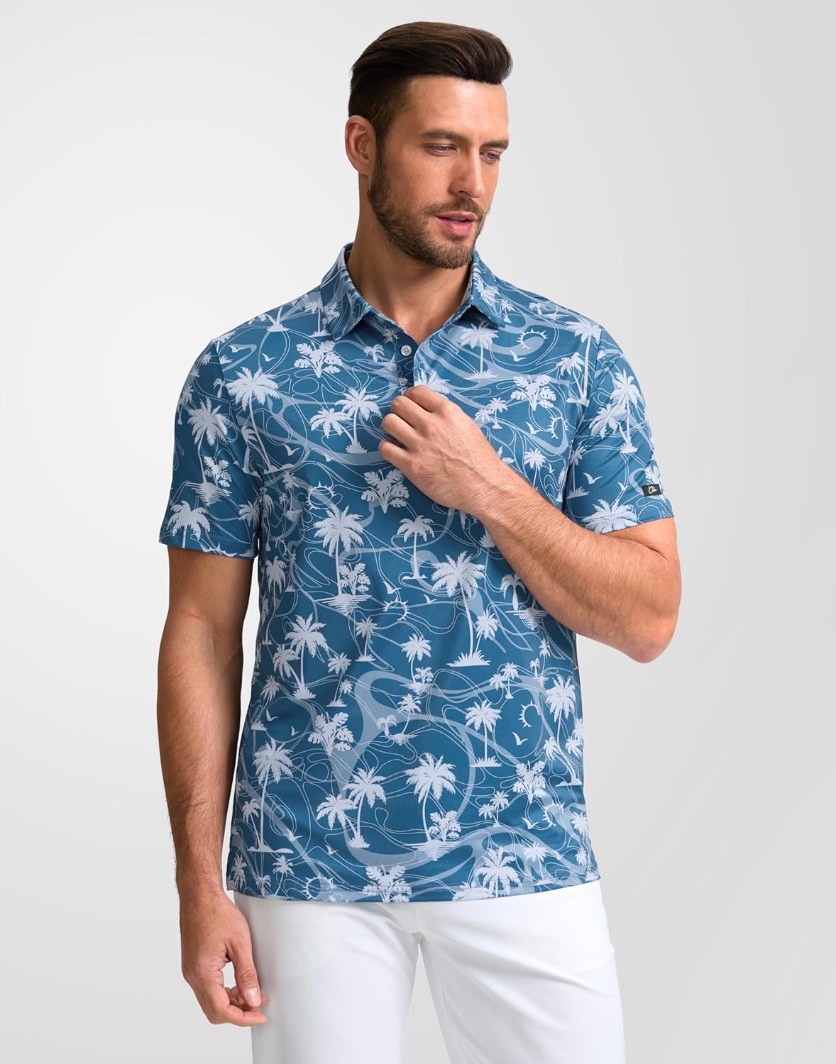 Obla Mens Golf Polo Shirts Short Sleeve Dry Fit Performance Moisture Wicking Casual Print Collared Golf Shirts for Men