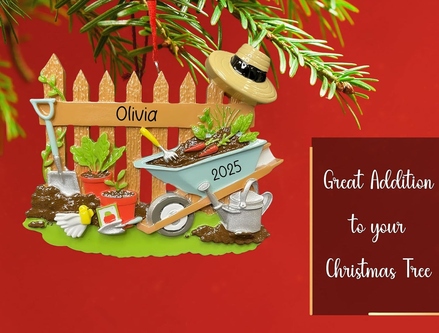Personalized Gardening Christmas Ornament 2025 for Gardeners | Garden Tools Wheelbarrow Shovel Ornament for Xmas Tree | Custom Horticulture Keepsake Gift for Flower Plants Lover