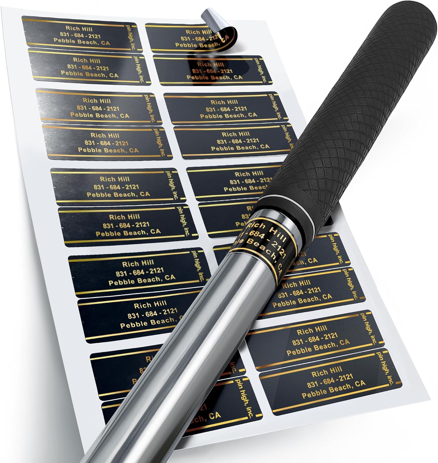 PIN HIGH: 40 Personalized Golf Club ID Labels | Weatherproof, Fade Resistant, Laminated Thermal Transfer Labels, Made in The USA, (Free Customization & Shipping), Black